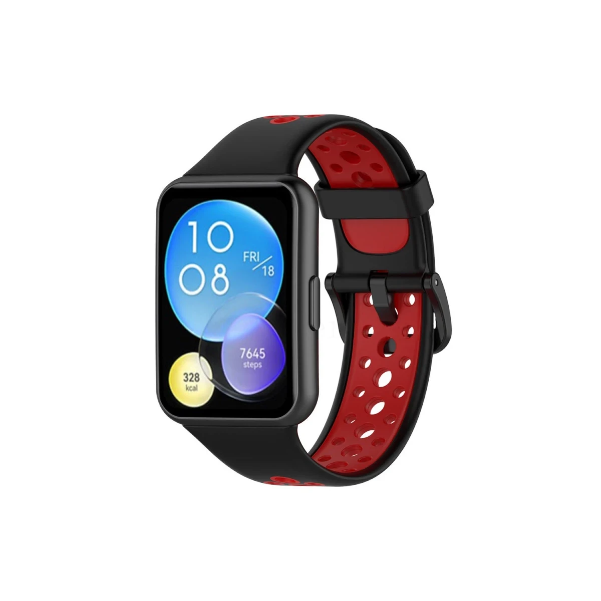 Newface Huawei Watch Fit 2 Spor Delikli Kordon - Siyah-Kırmızı