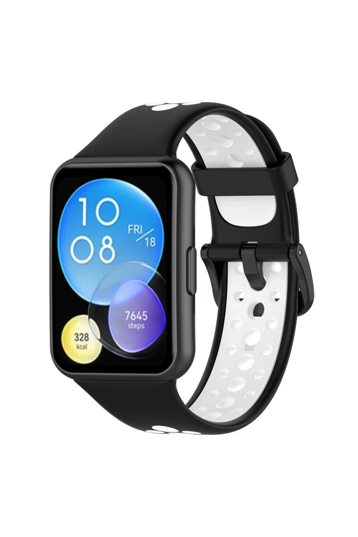 Newface Huawei Watch Fit 2 Spor Delikli Kordon - Siyah-Beyaz