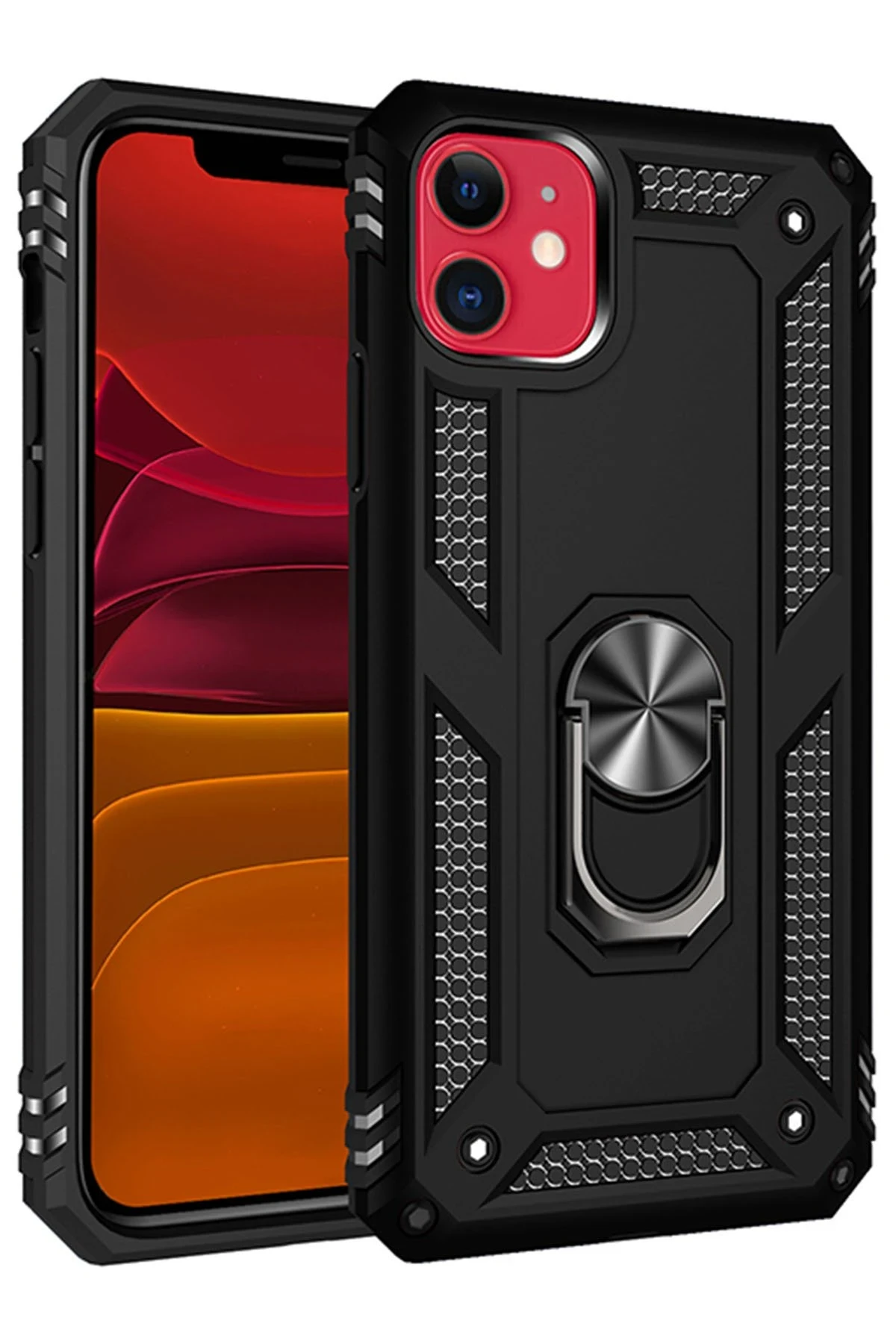 Newface Apple iPhone 11 Kılıf Sofya Yüzüklü Silikon Kapak - Siyah