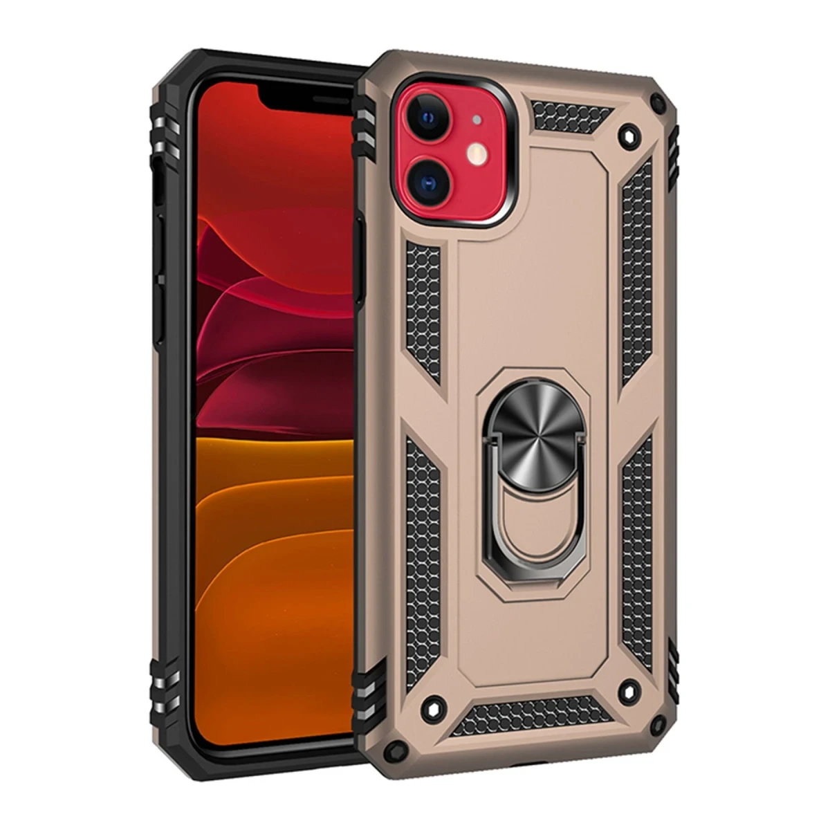 Newface Apple iPhone 11 Kılıf Sofya Yüzüklü Silikon Kapak - Gold