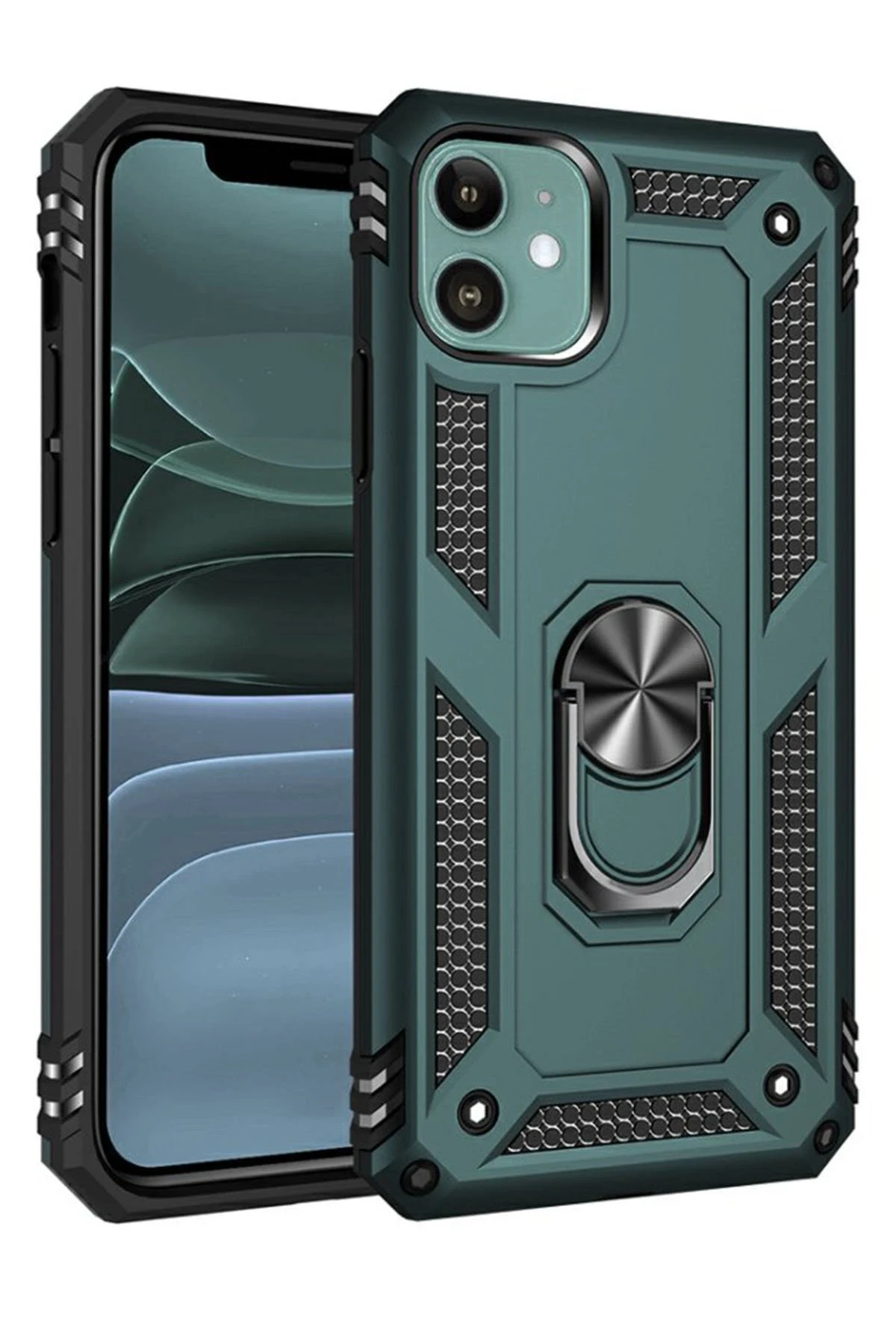 Newface iPhone 11 Kılıf Sofya Yüzüklü Silikon Kapak - Yeşil