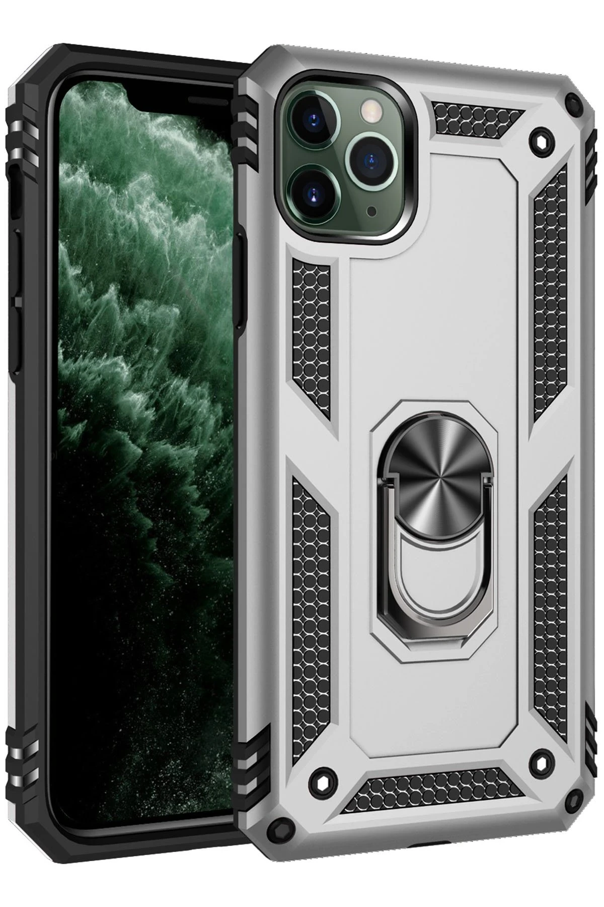 Newface iPhone 11 Pro Kılıf Sofya Yüzüklü Silikon Kapak - Gümüş