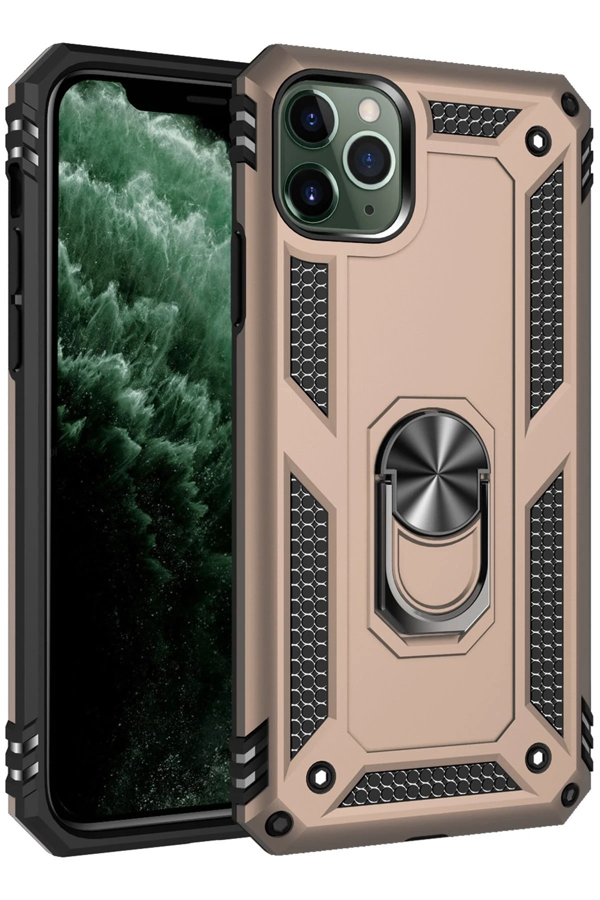 Newface iPhone 11 Pro Kılıf Sofya Yüzüklü Silikon Kapak - Gold