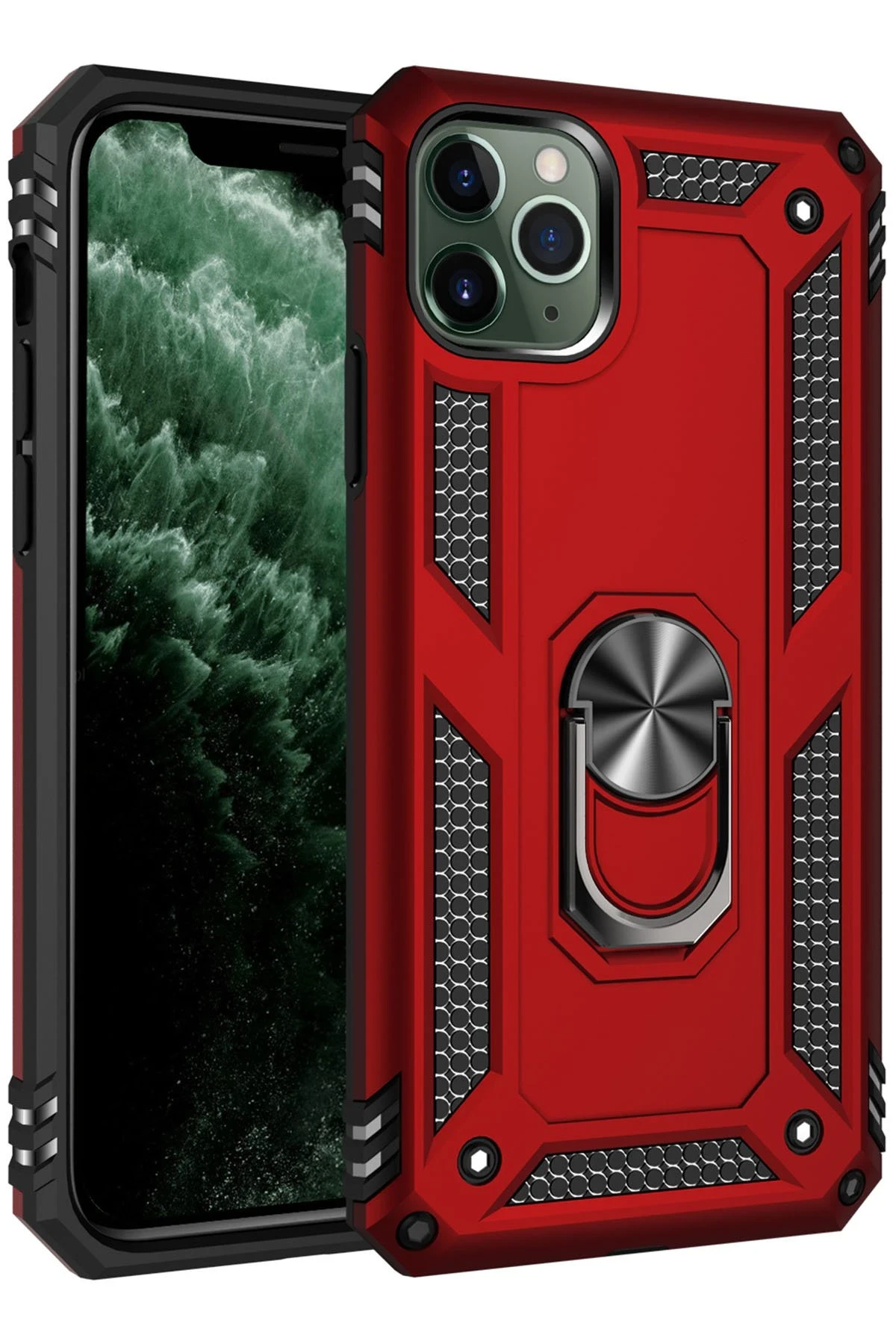 Newface iPhone 11 Pro Kılıf Sofya Yüzüklü Silikon Kapak - Kırmızı