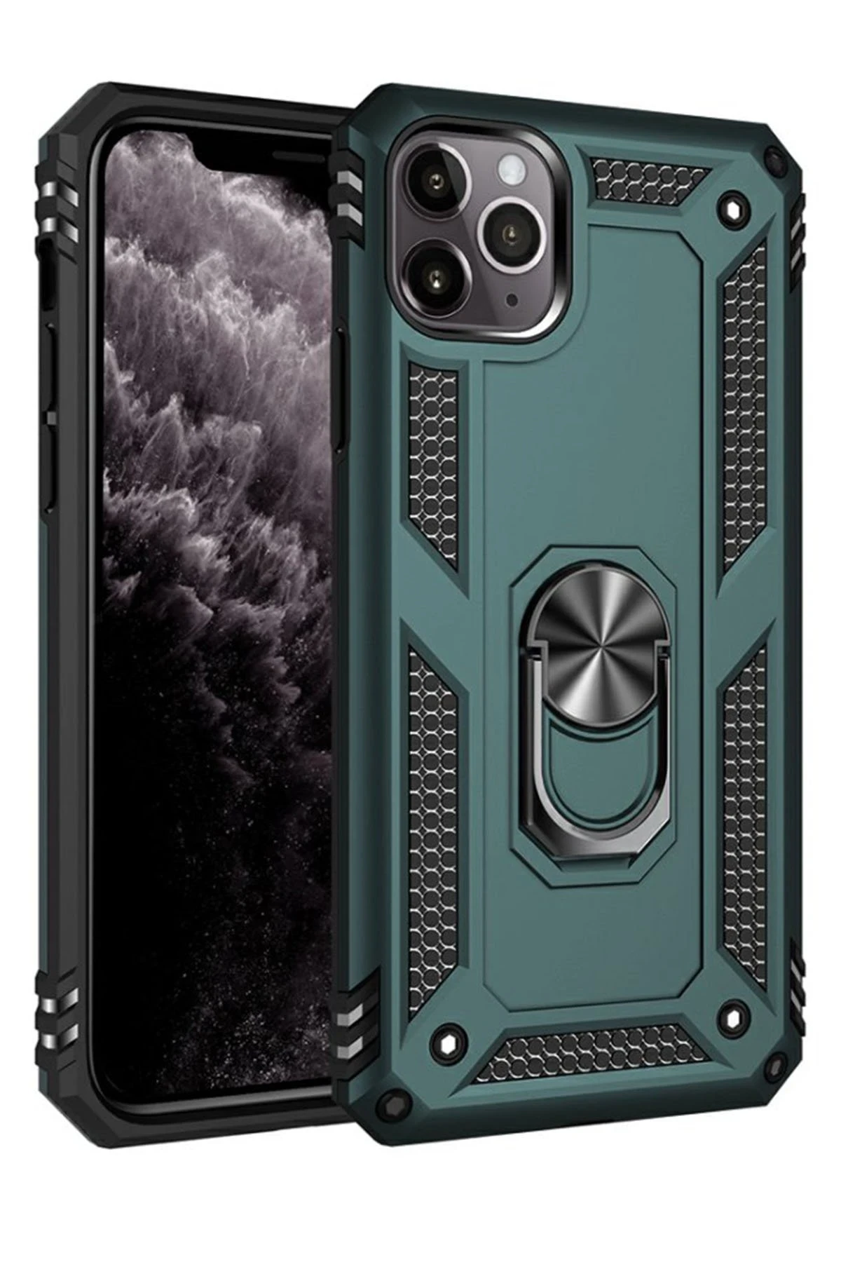 Newface iPhone 11 Pro Kılıf Sofya Yüzüklü Silikon Kapak - Yeşil