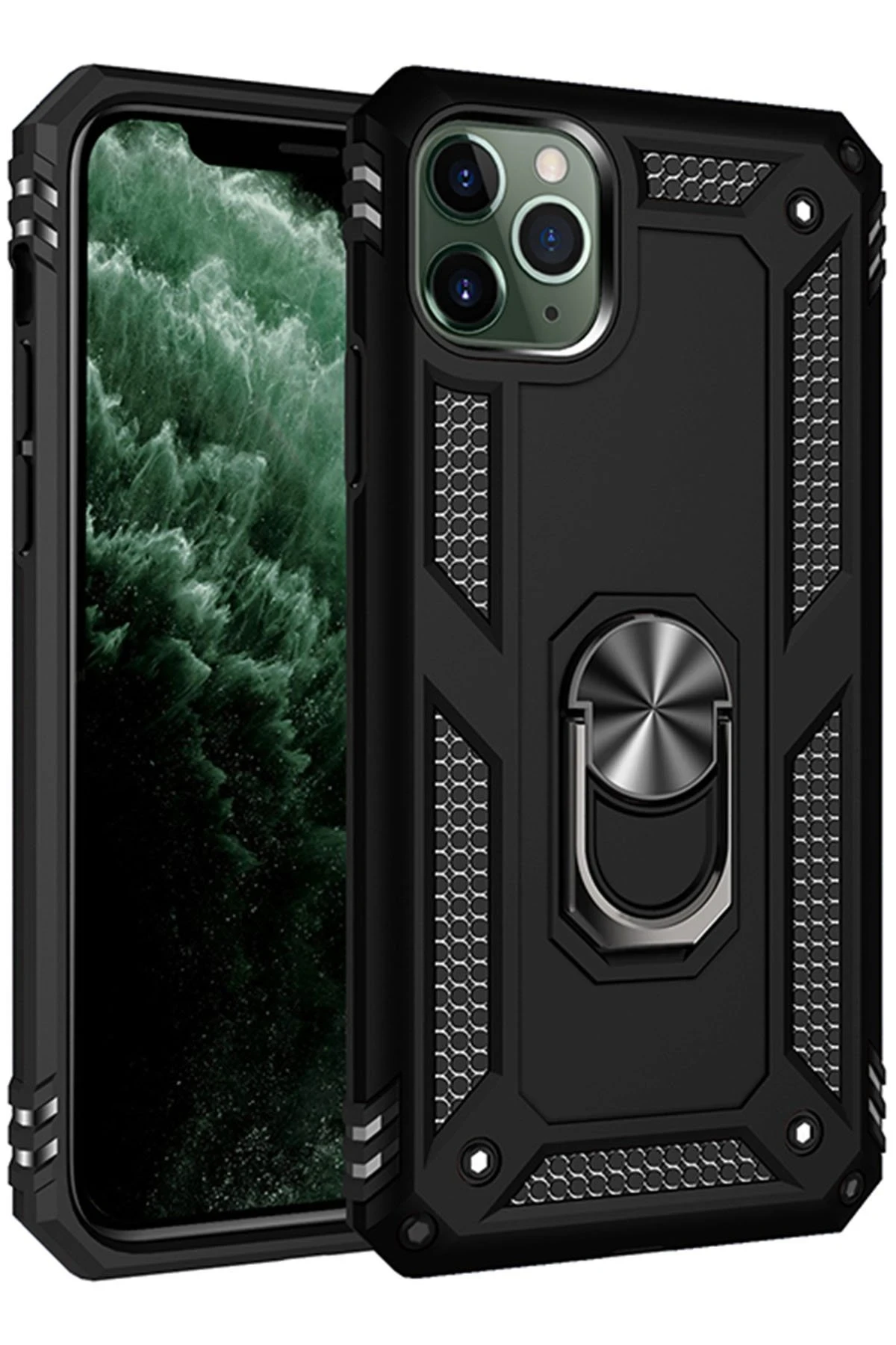 Newface iPhone 11 Pro Max Kılıf Sofya Yüzüklü Silikon Kapak - Siyah