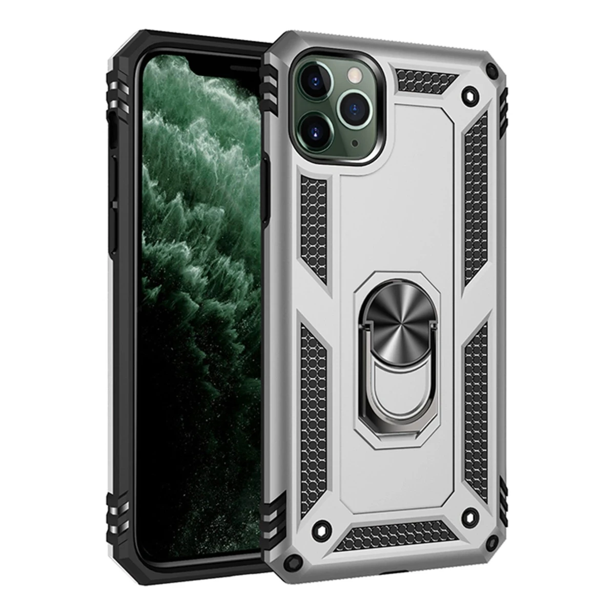 Newface Apple iPhone 11 Pro Max Kılıf Sofya Yüzüklü Silikon Kapak - Gümüş