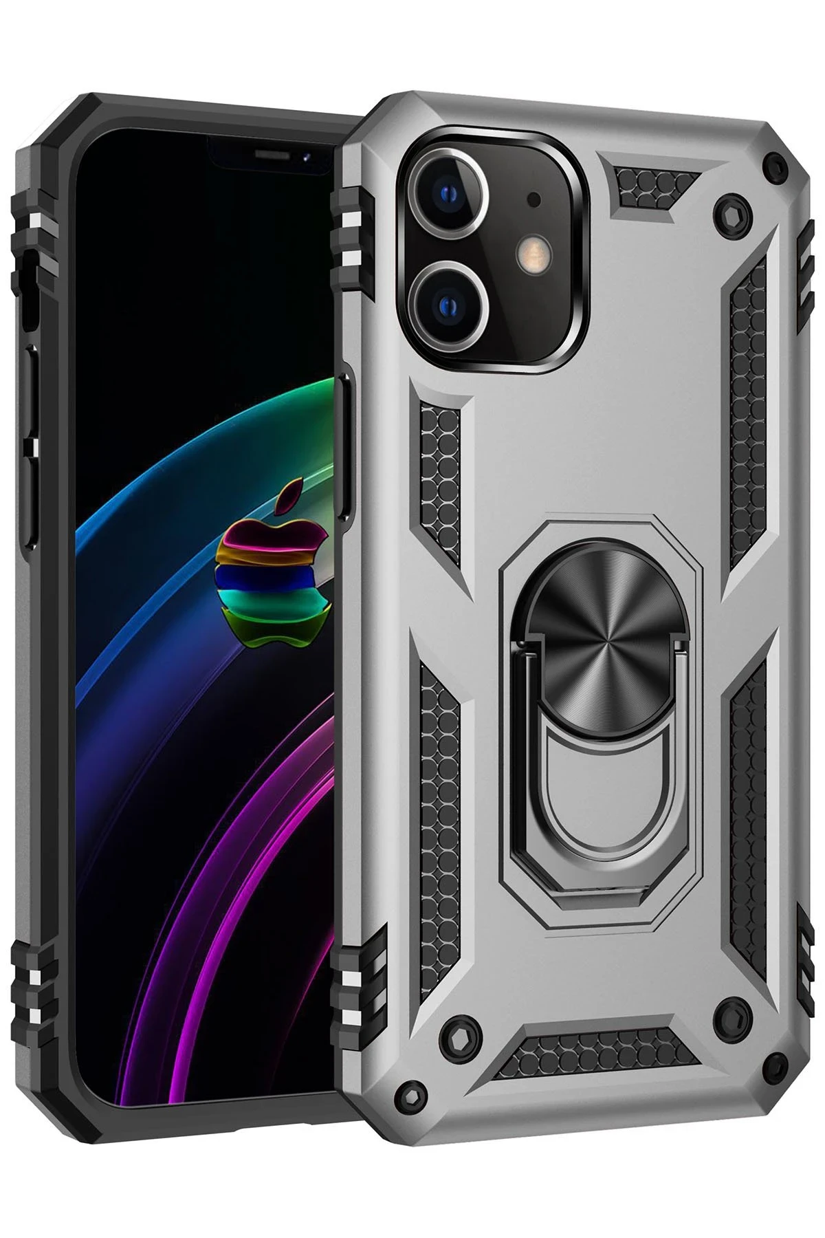Newface iPhone 12 Mini Kılıf Sofya Yüzüklü Silikon Kapak - Gümüş
