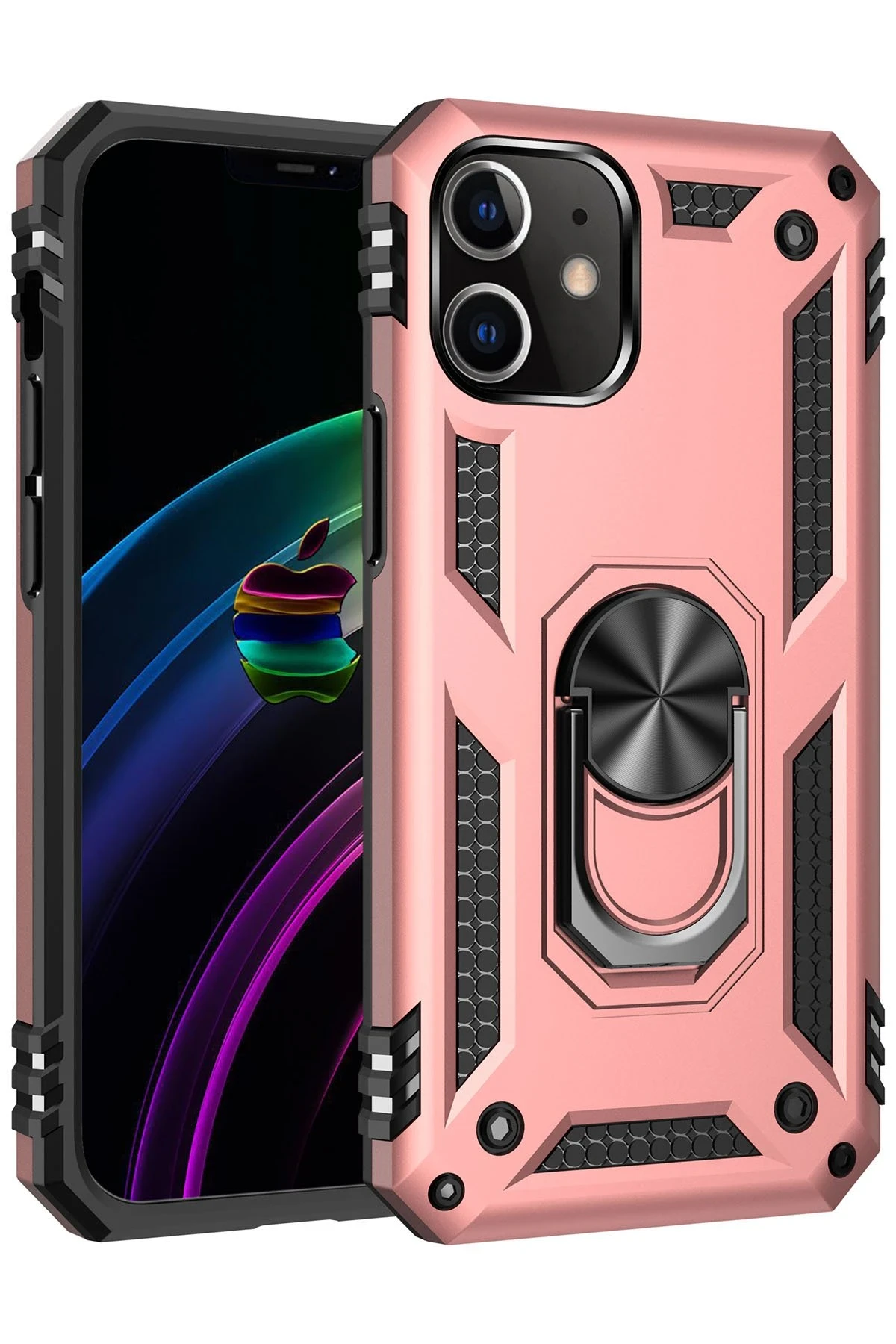 Newface iPhone 12 Mini Kılıf Sofya Yüzüklü Silikon Kapak - Rose