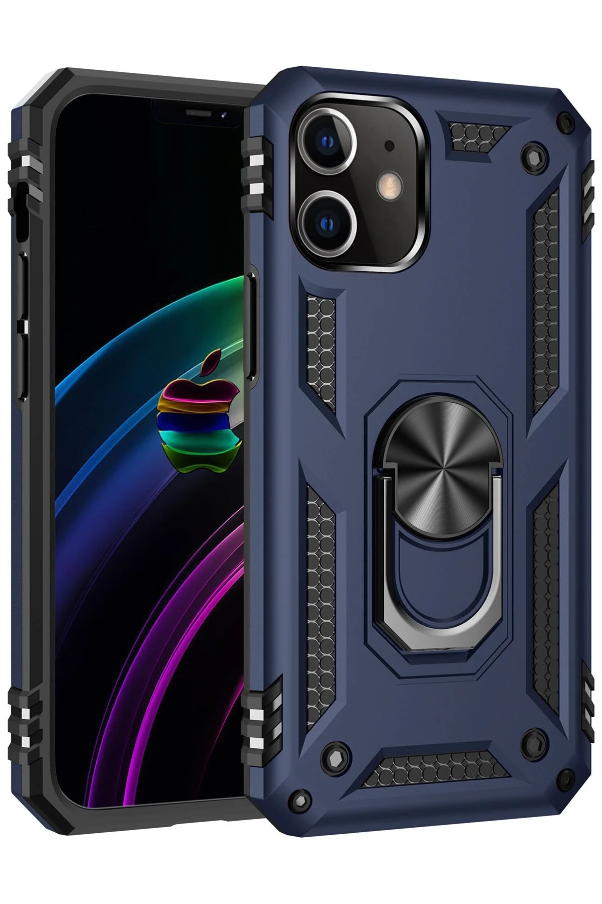 Newface iPhone 12 Mini Kılıf Sofya Yüzüklü Silikon Kapak - Lacivert