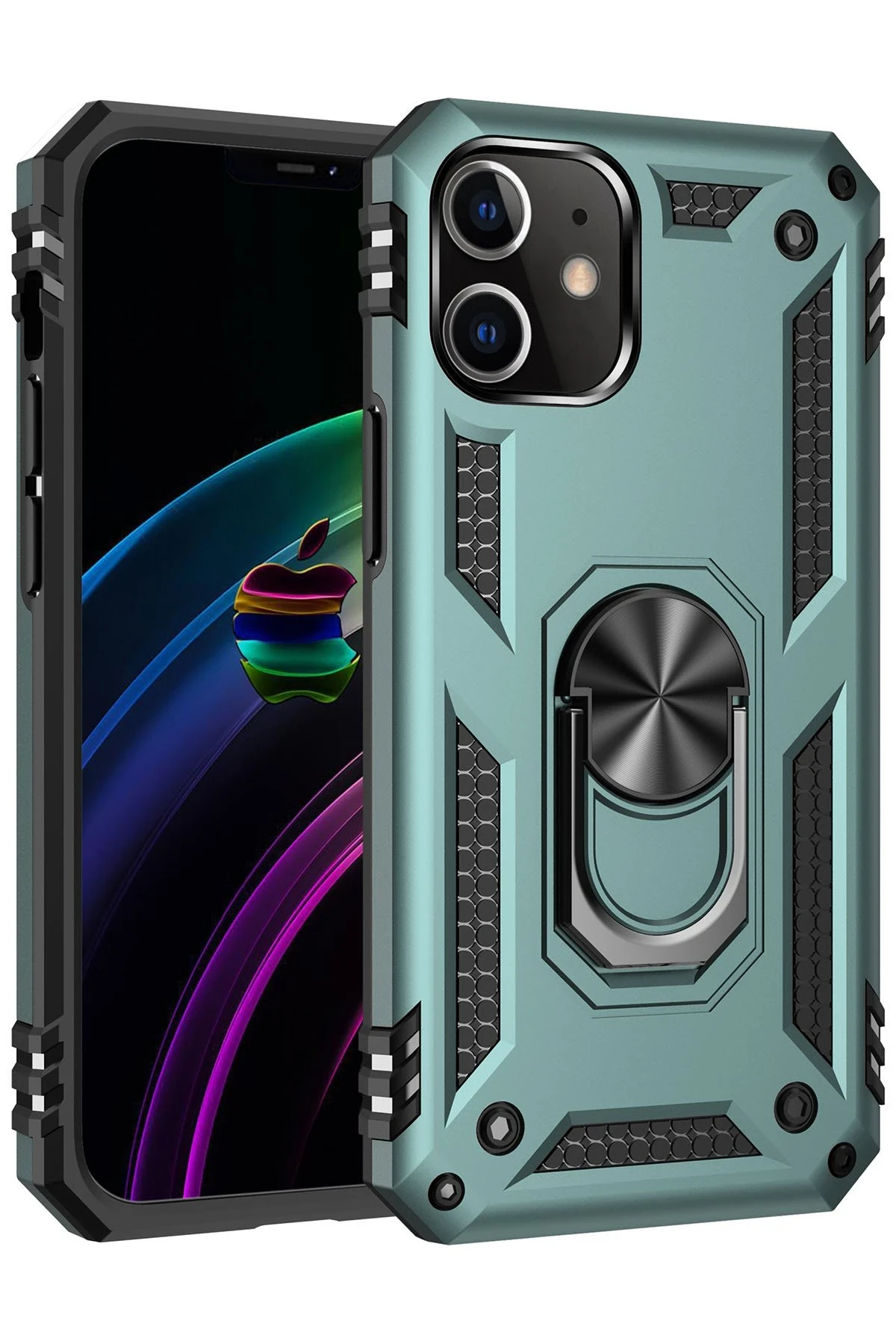Newface iPhone 12 Mini Kılıf Sofya Yüzüklü Silikon Kapak - Yeşil