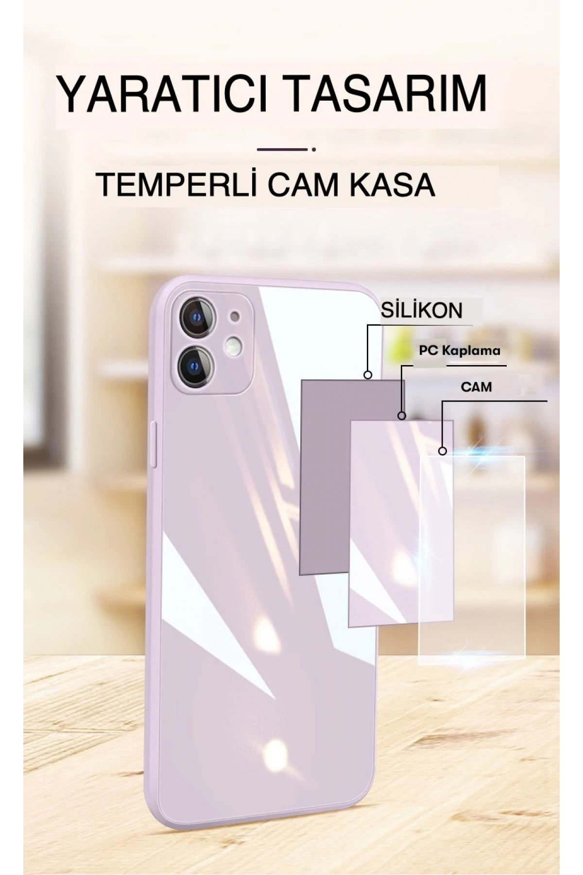 Newface Samsung Galaxy A22 Kılıf Glass Kapak - Siyah — görsel 4