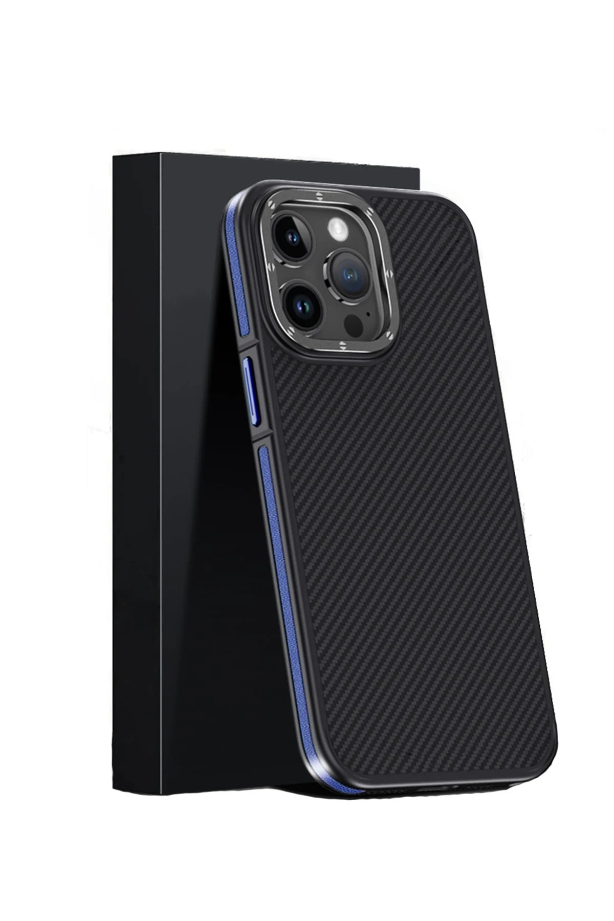 Joko iPhone 15 Pro Max Kılıf Aramid 600D Kevlar Karbon Fiber Magsafe Kapak - Lacivert