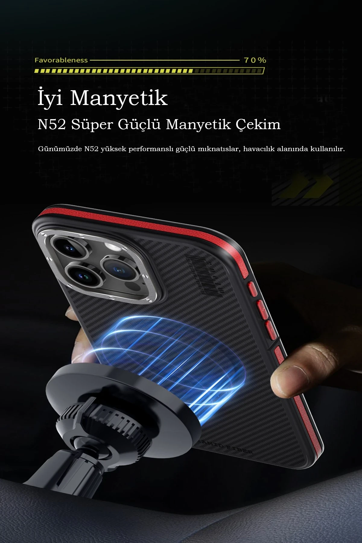Joko iPhone 15 Pro Max Kılıf Aramid 600D Kevlar Karbon Fiber Magsafe Kapak - Lacivert