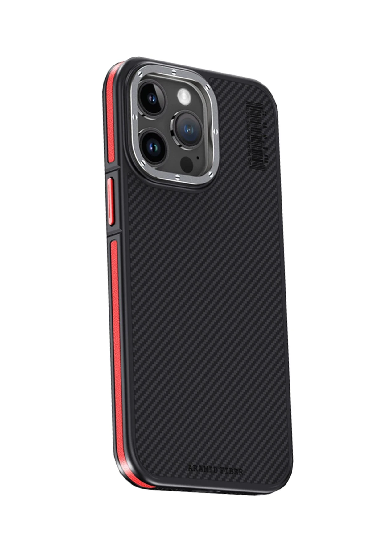 Joko iPhone 15 Pro Max Kılıf Aramid 600D Kevlar Karbon Fiber Magsafe Kapak - Kırmızı