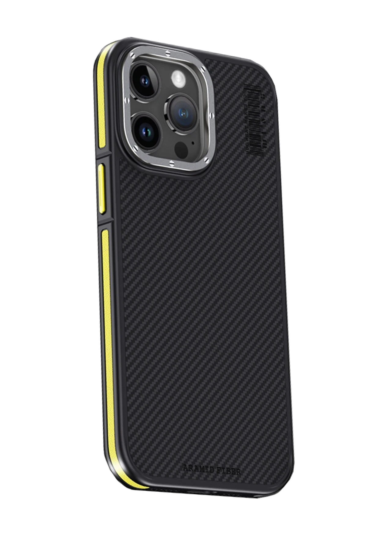Joko iPhone 15 Pro Max Kılıf Aramid 600D Kevlar Karbon Fiber Magsafe Kapak - Sarı