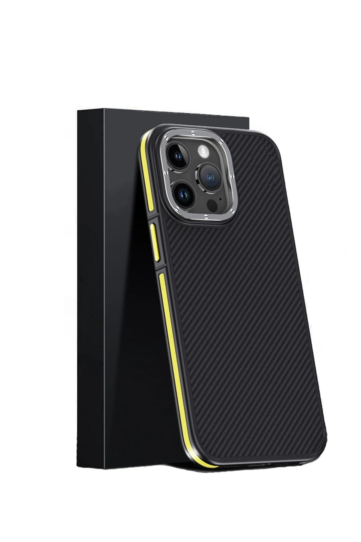 Joko iPhone 15 Pro Max Kılıf Aramid 600D Kevlar Karbon Fiber Magsafe Kapak - Sarı