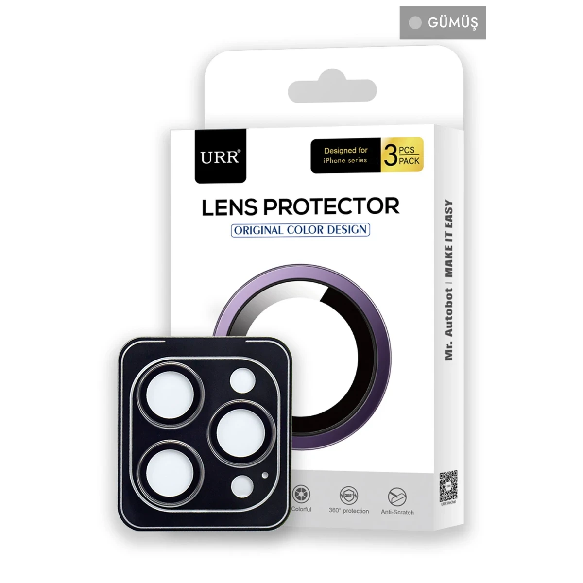 URR Apple iPhone 15 Pro Max 3D PVD Dioxide Kamera Lens Koruyucu - Gümüş
