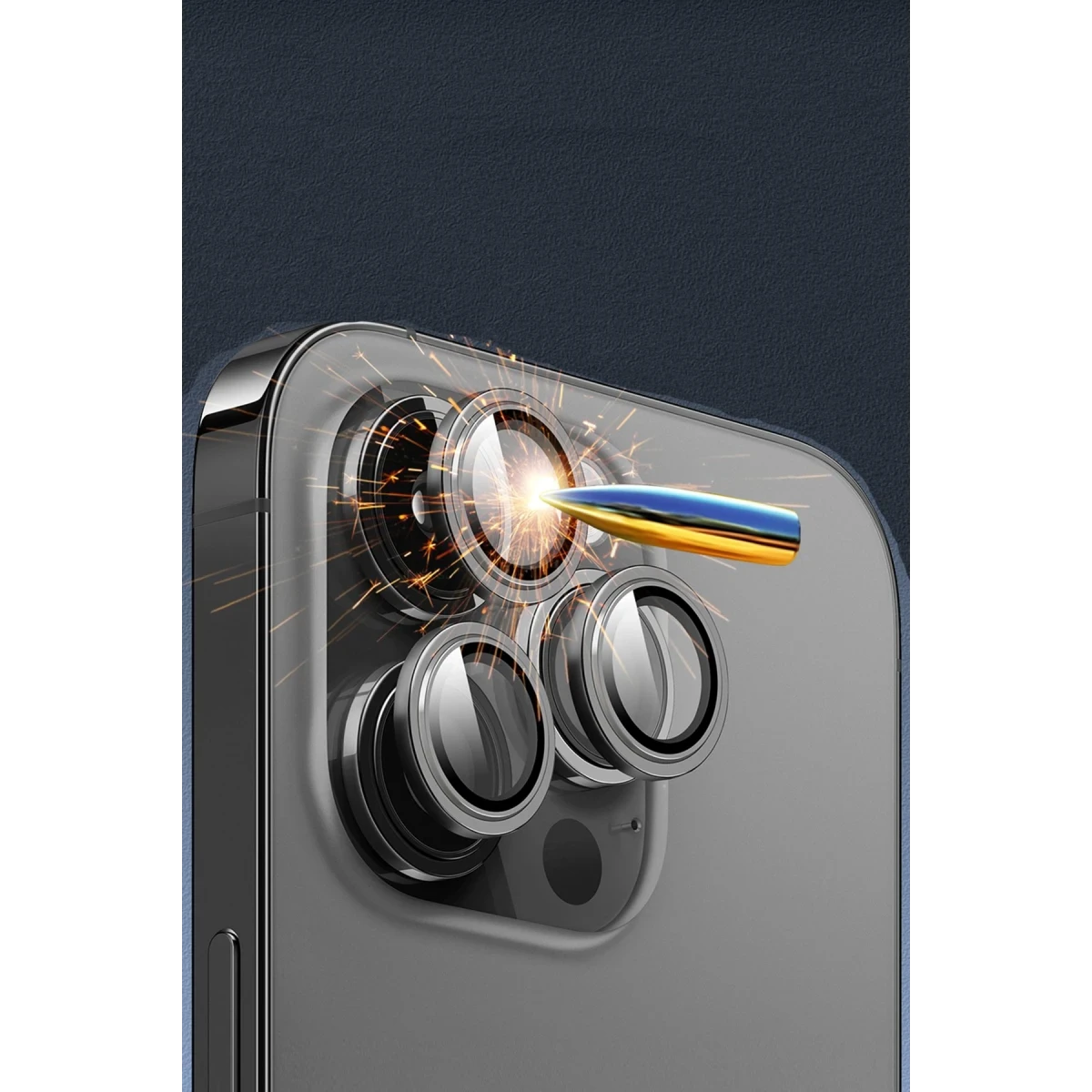 URR Apple iPhone 15 Pro Max 3D PVD Dioxide Kamera Lens Koruyucu - Gümüş