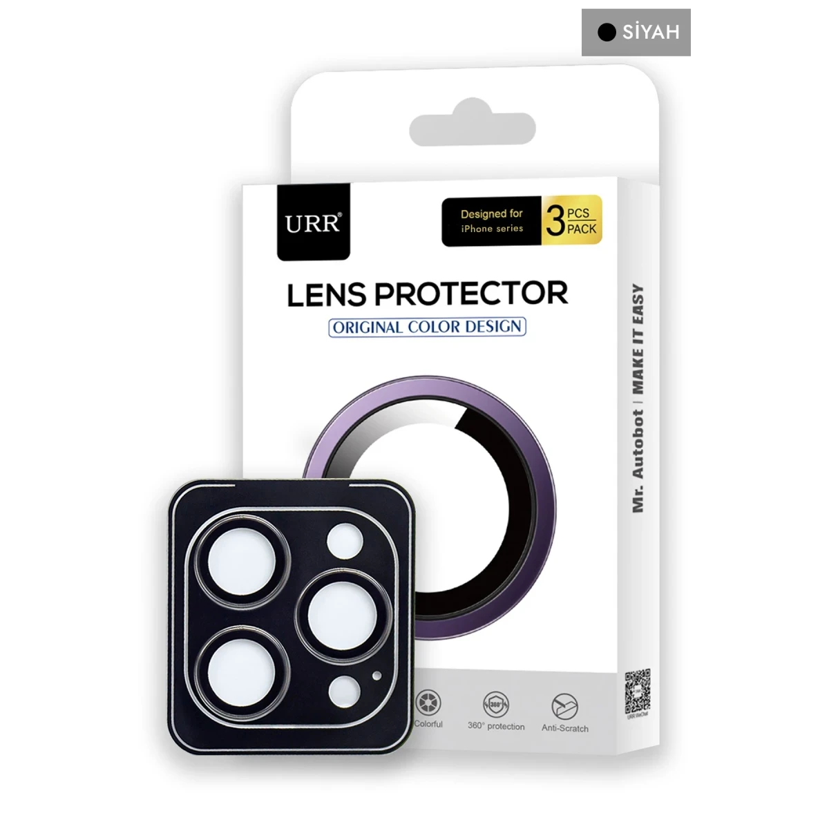 URR Apple iPhone 15 Pro Max 3D PVD Dioxide Kamera Lens Koruyucu - Siyah