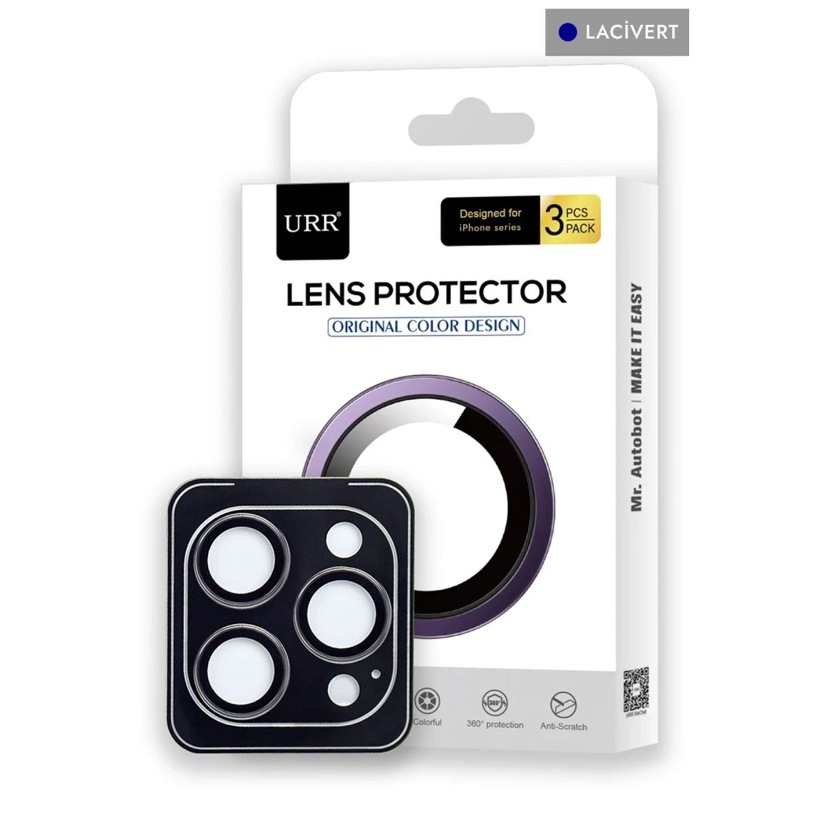 URR Apple iPhone 15 Pro Max 3D PVD Dioxide Kamera Lens Koruyucu - Lacivert