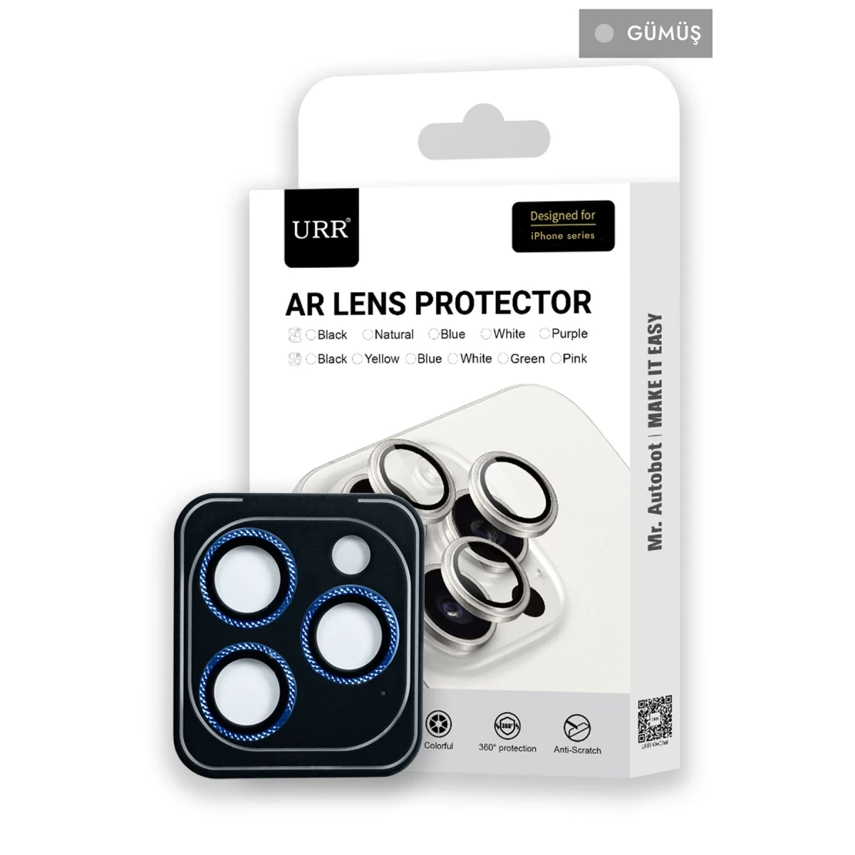 URR Apple iPhone 15 Pro Max Rhomb Snakeskin AR Kamera Lens Koruyucu - Gümüş