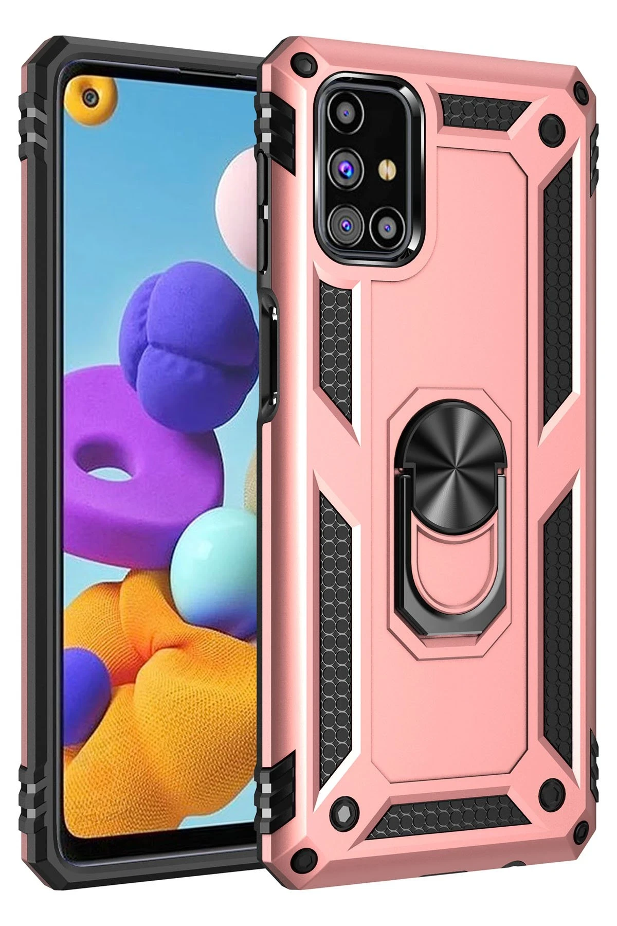 Newface Samsung Galaxy M31S Kılıf Sofya Yüzüklü Silikon Kapak - Rose