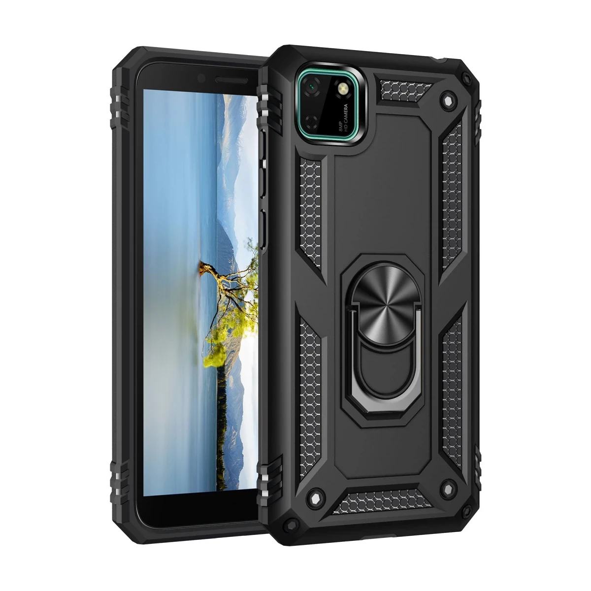 Newface Huawei Y5P Kılıf Sofya Yüzüklü Silikon Kapak - Siyah — görsel 2