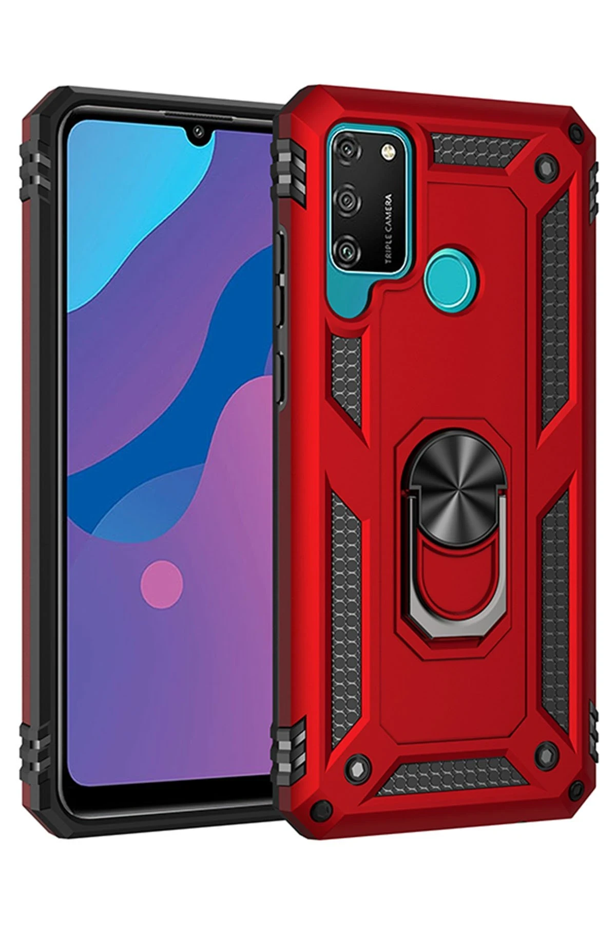 Newface Huawei Y6P Kılıf Sofya Yüzüklü Silikon Kapak - Kırmızı