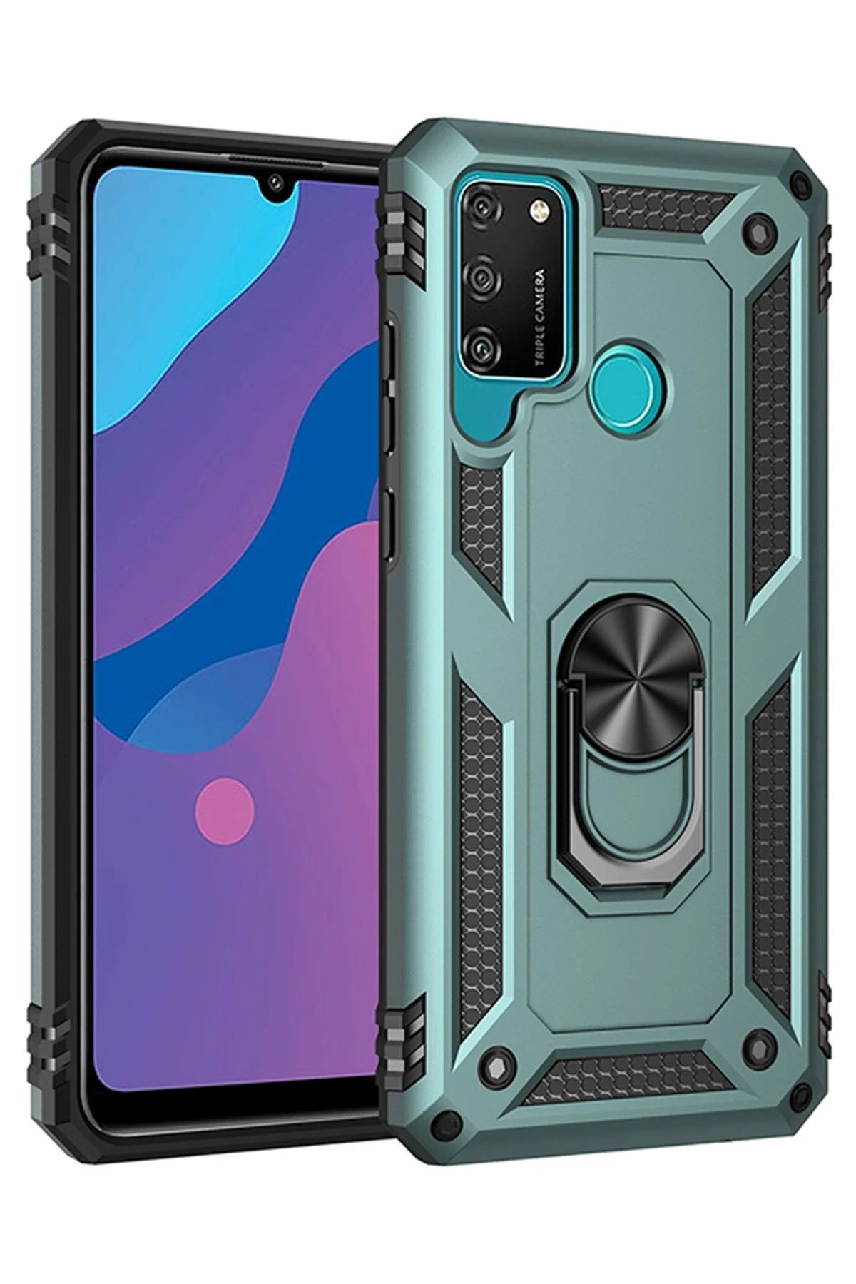Newface Huawei Y6P Kılıf Sofya Yüzüklü Silikon Kapak - Yeşil