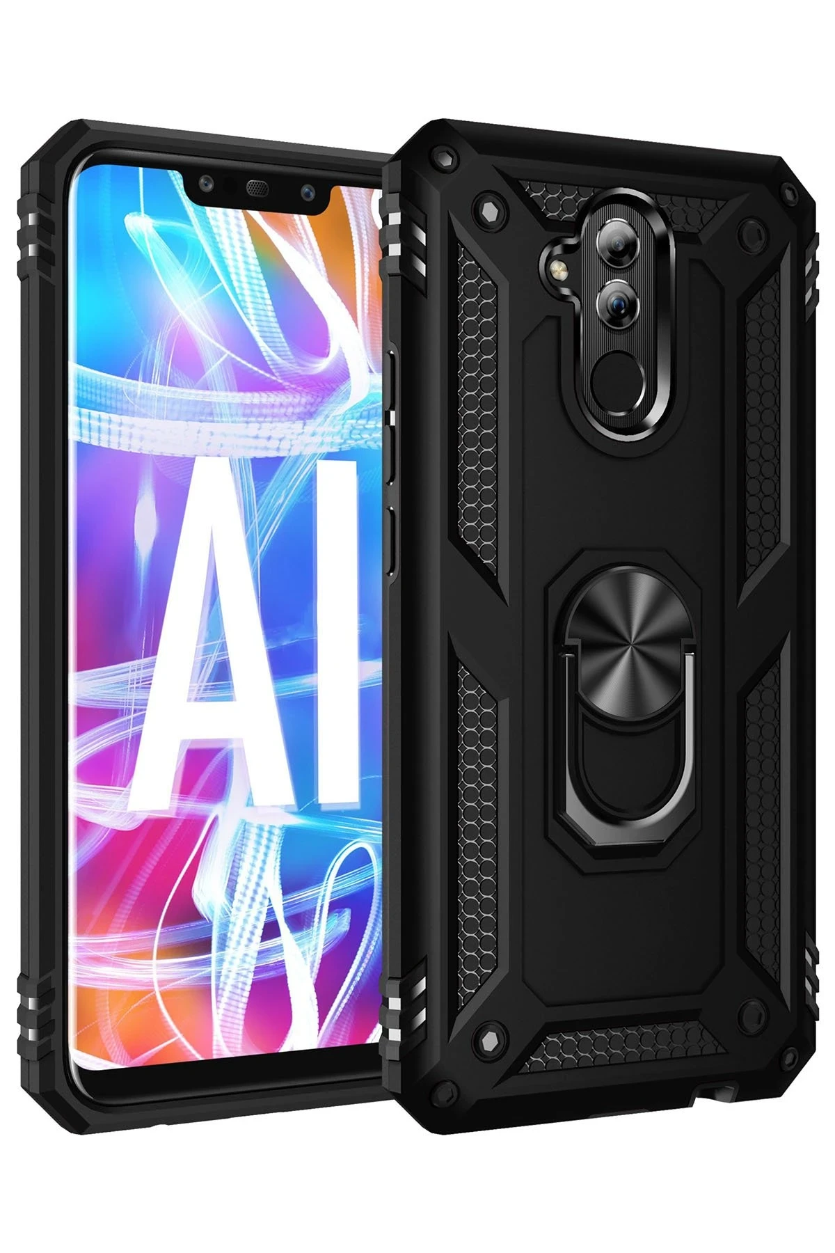 Newface Huawei Mate 20 Lite Kılıf Sofya Yüzüklü Silikon Kapak - Siyah