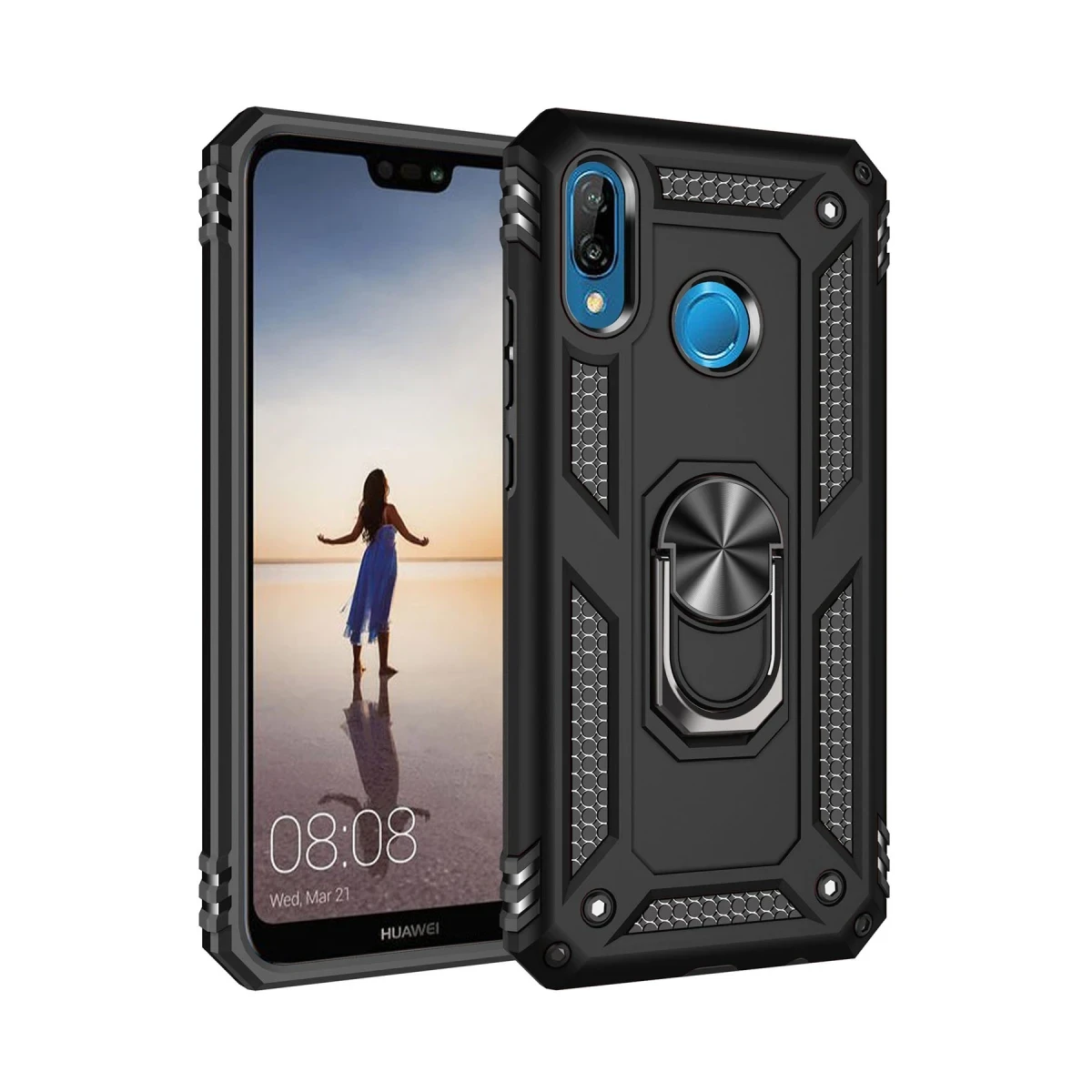 Newface Huawei P20 Lite Kılıf Sofya Yüzüklü Silikon Kapak - Siyah — görsel 2