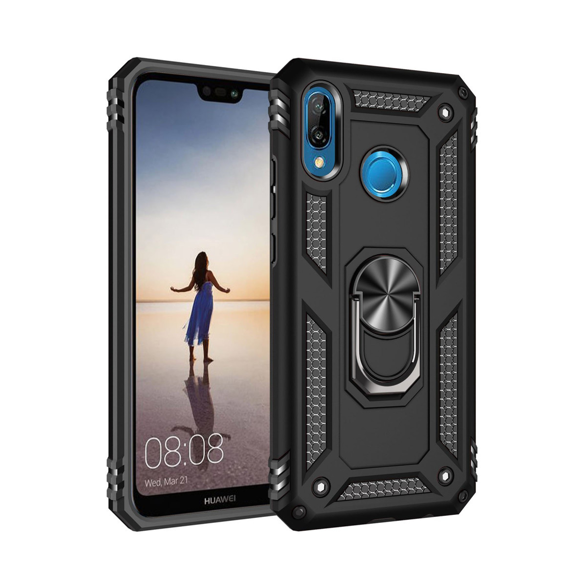 Newface Huawei P20 Lite Kılıf Sofya Yüzüklü Silikon Kapak - Siyah — görsel 3