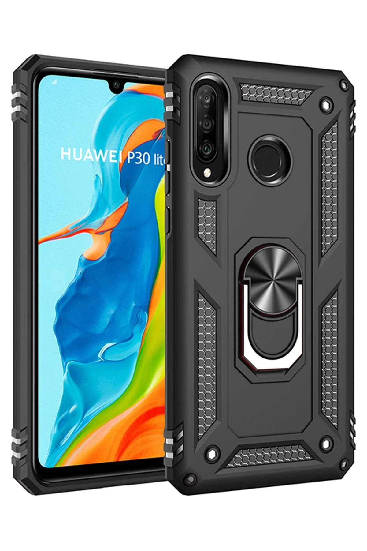 Newface Huawei P30 Lite Kılıf Sofya Yüzüklü Silikon Kapak - Siyah