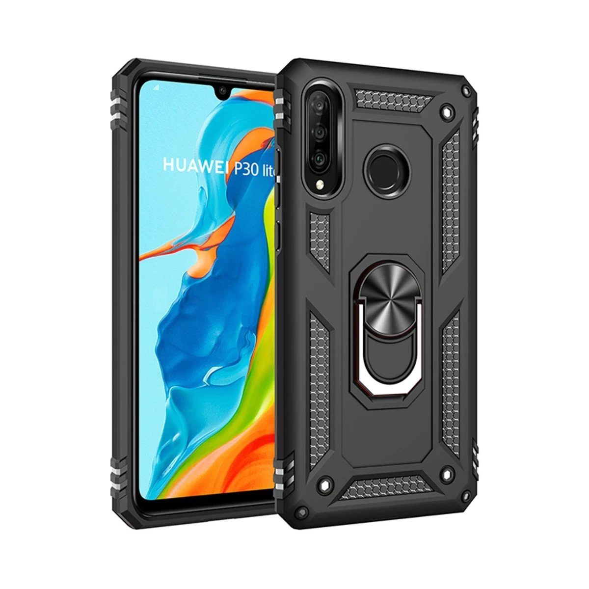 Newface Huawei P30 Lite Kılıf Sofya Yüzüklü Silikon Kapak - Siyah — görsel 2