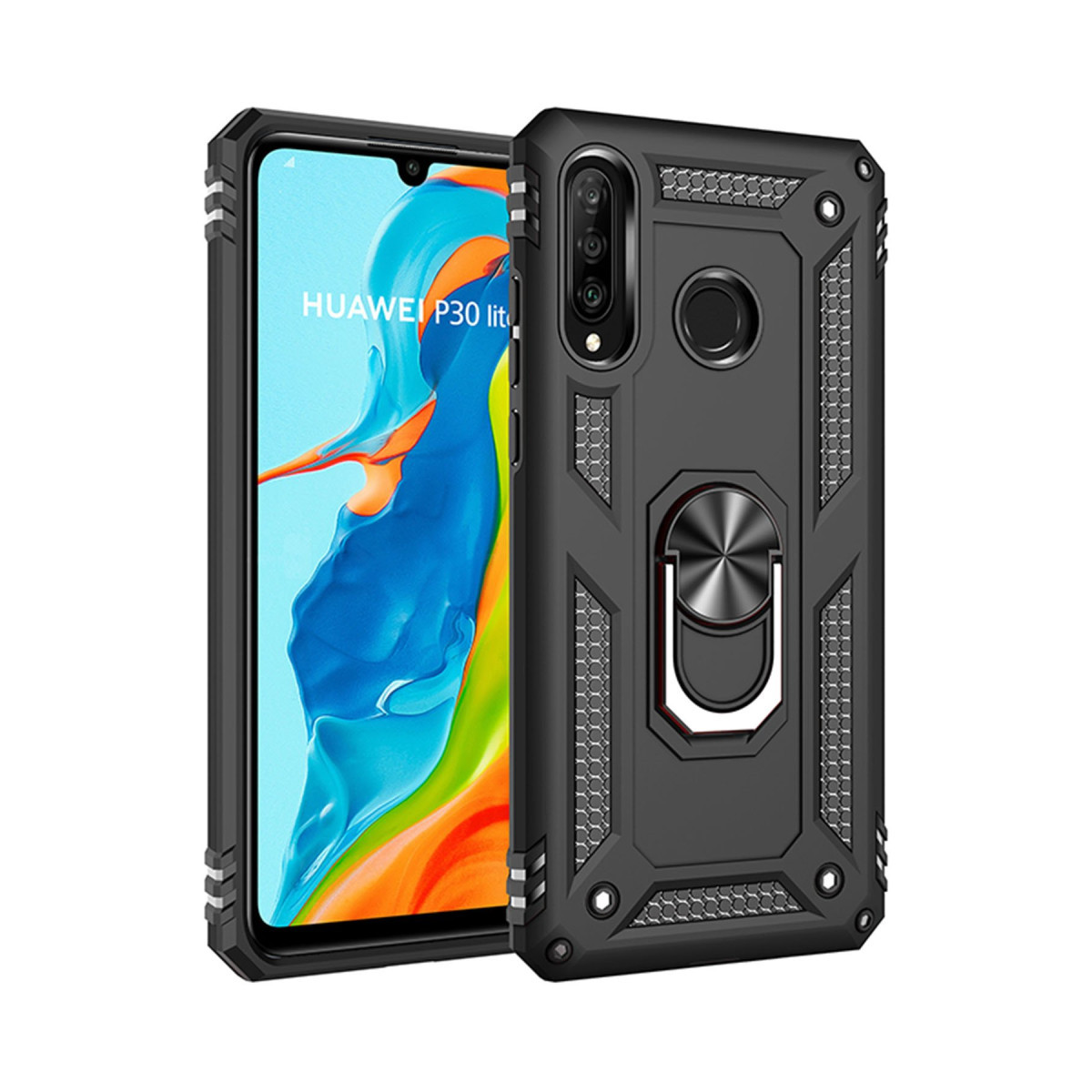 Newface Huawei P30 Lite Kılıf Sofya Yüzüklü Silikon Kapak - Siyah — görsel 3