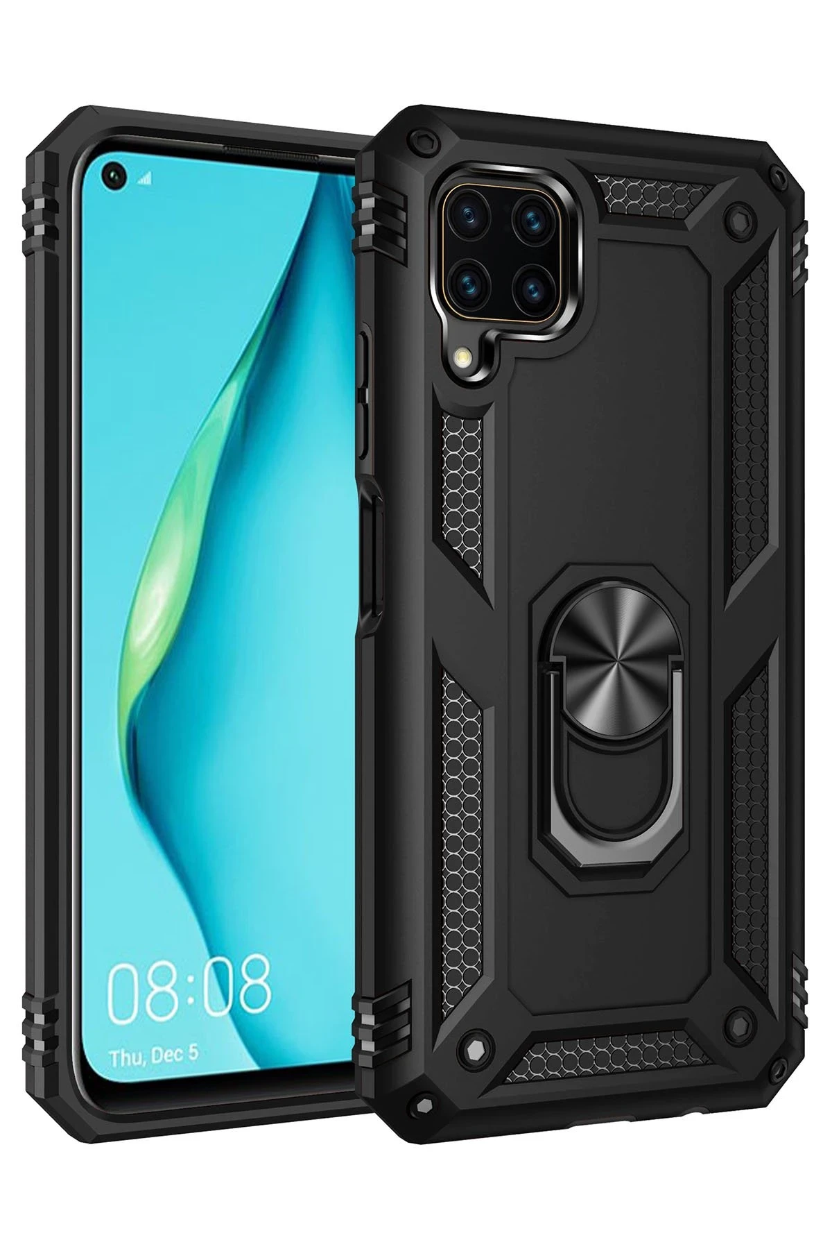 Newface Huawei P40 Lite Kılıf Sofya Yüzüklü Silikon Kapak - Siyah