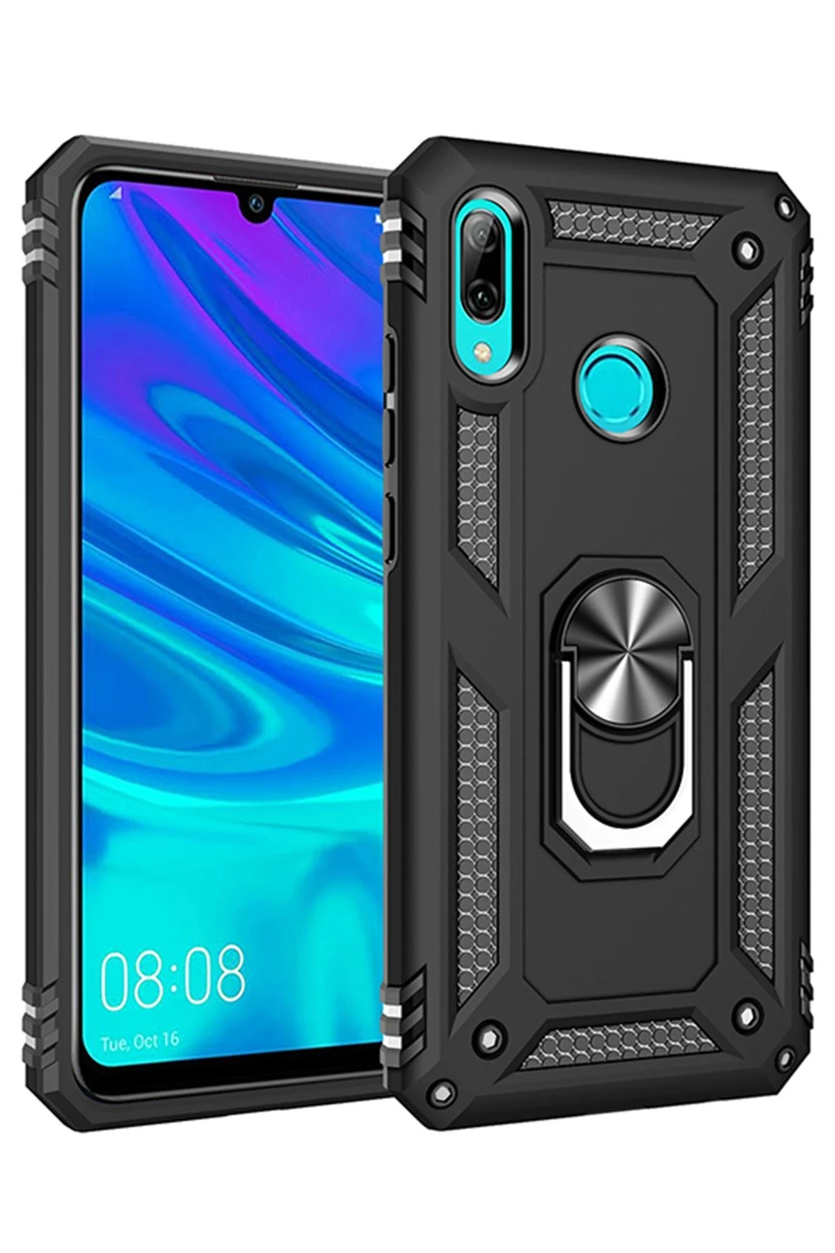 Newface Huawei P Smart 2019 Kılıf Sofya Yüzüklü Silikon Kapak - Siyah