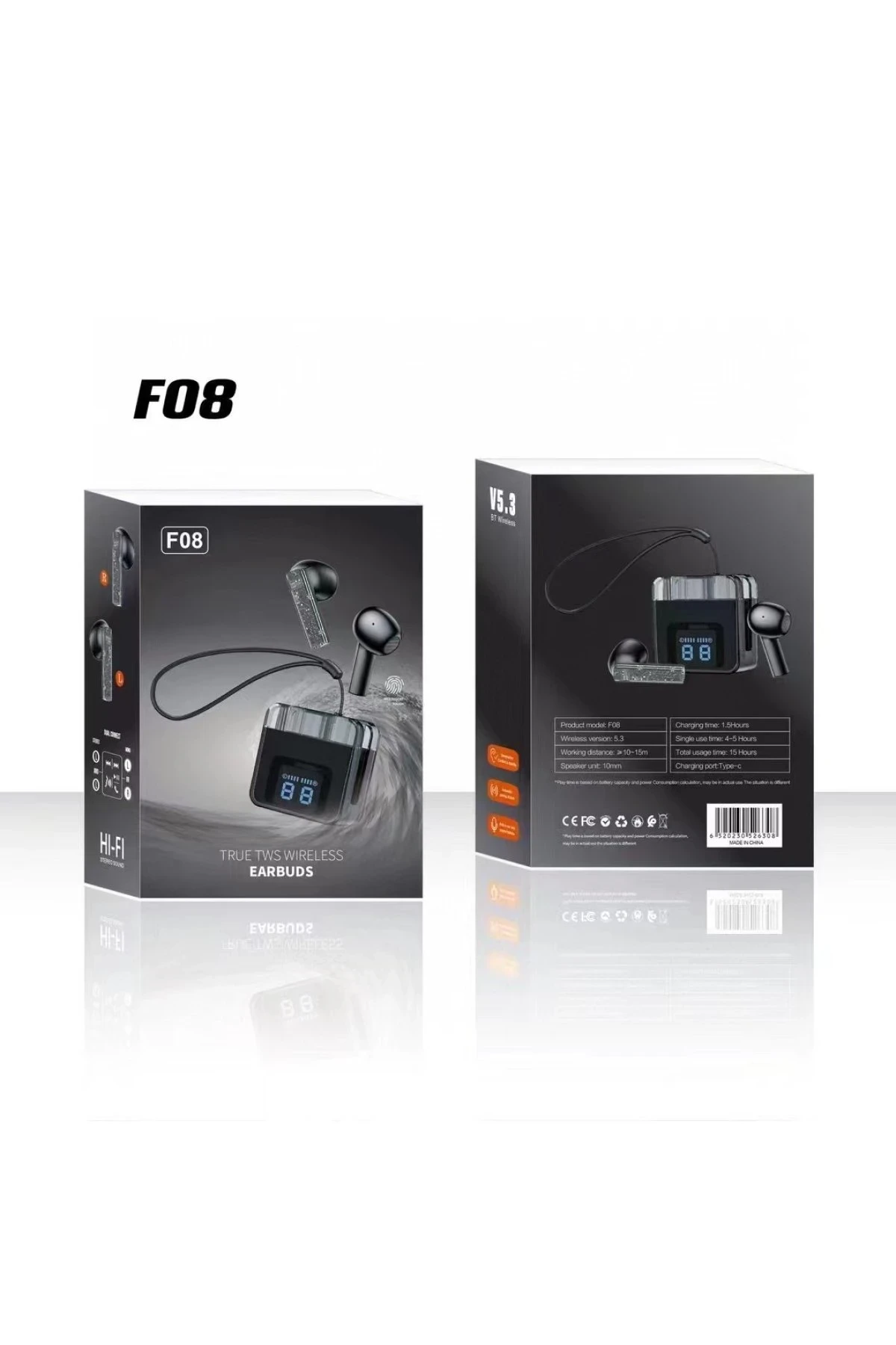 Karler Bass F08 Dijital Şarj Göstergeli TWS Bluetooth Kulaklık - Siyah — görsel 2