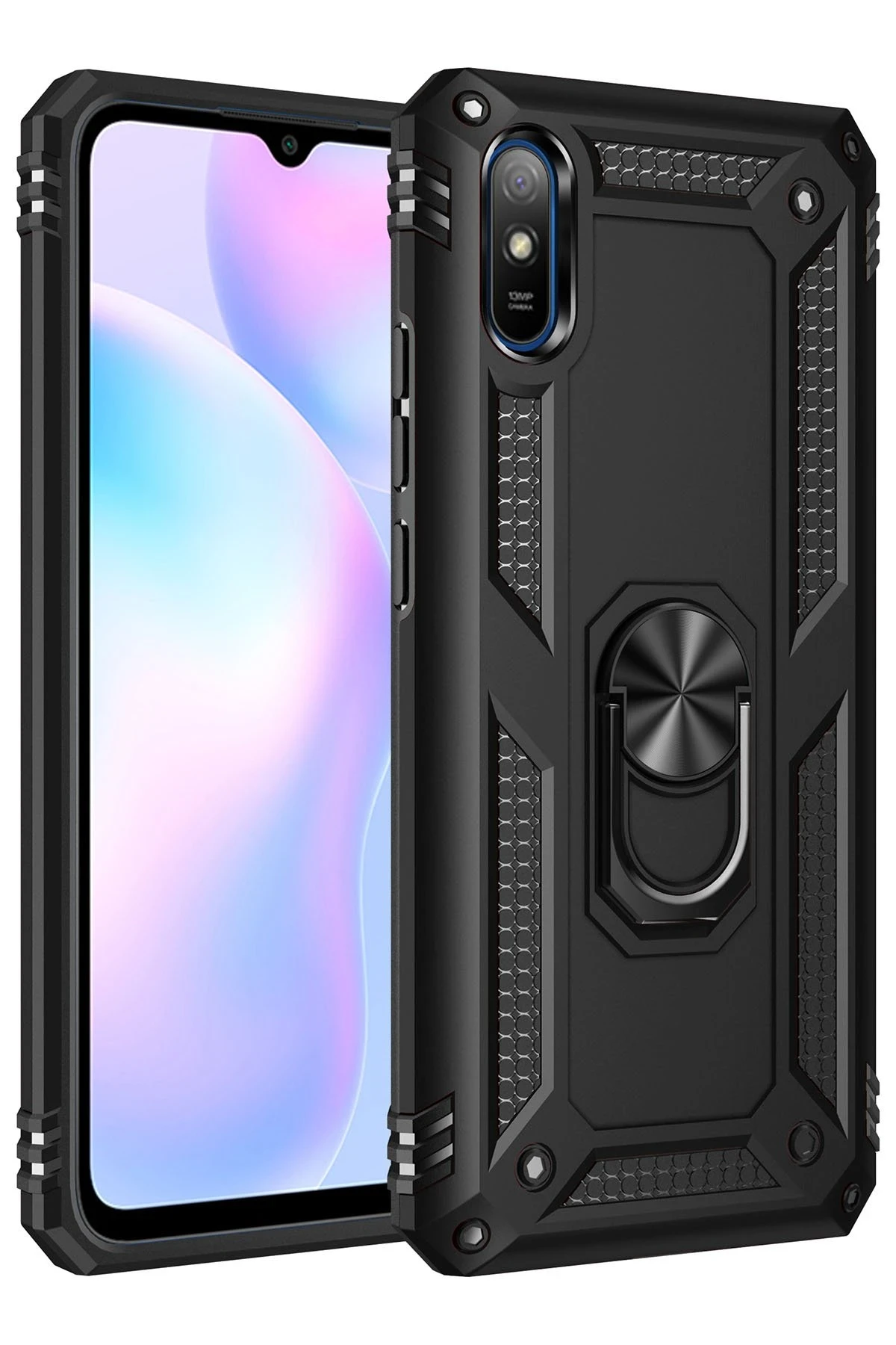 Newface Xiaomi Redmi 9A Kılıf Sofya Yüzüklü Silikon Kapak - Siyah