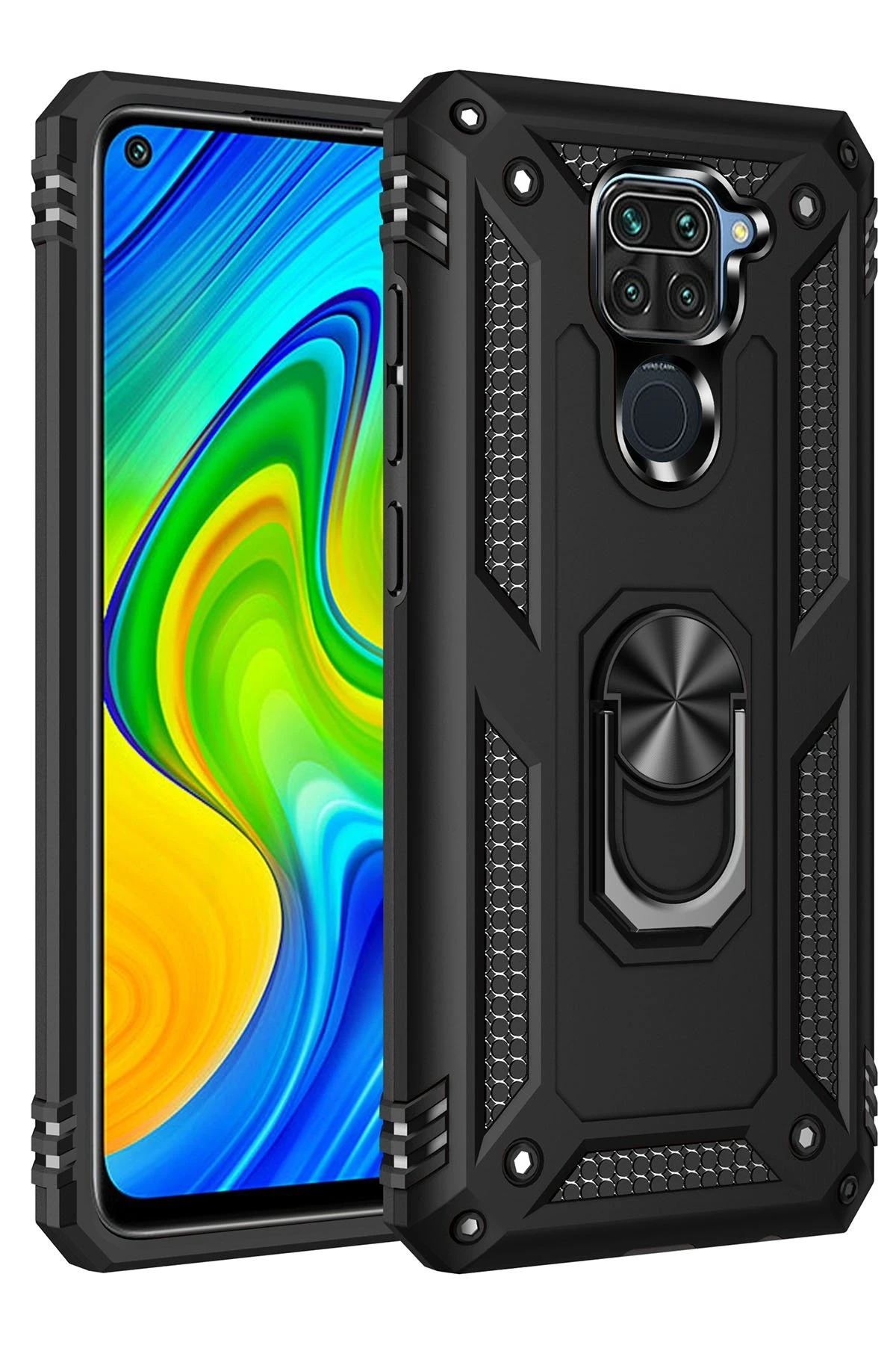 Newface Xiaomi Redmi Note 9 Kılıf Sofya Yüzüklü Silikon Kapak - Siyah