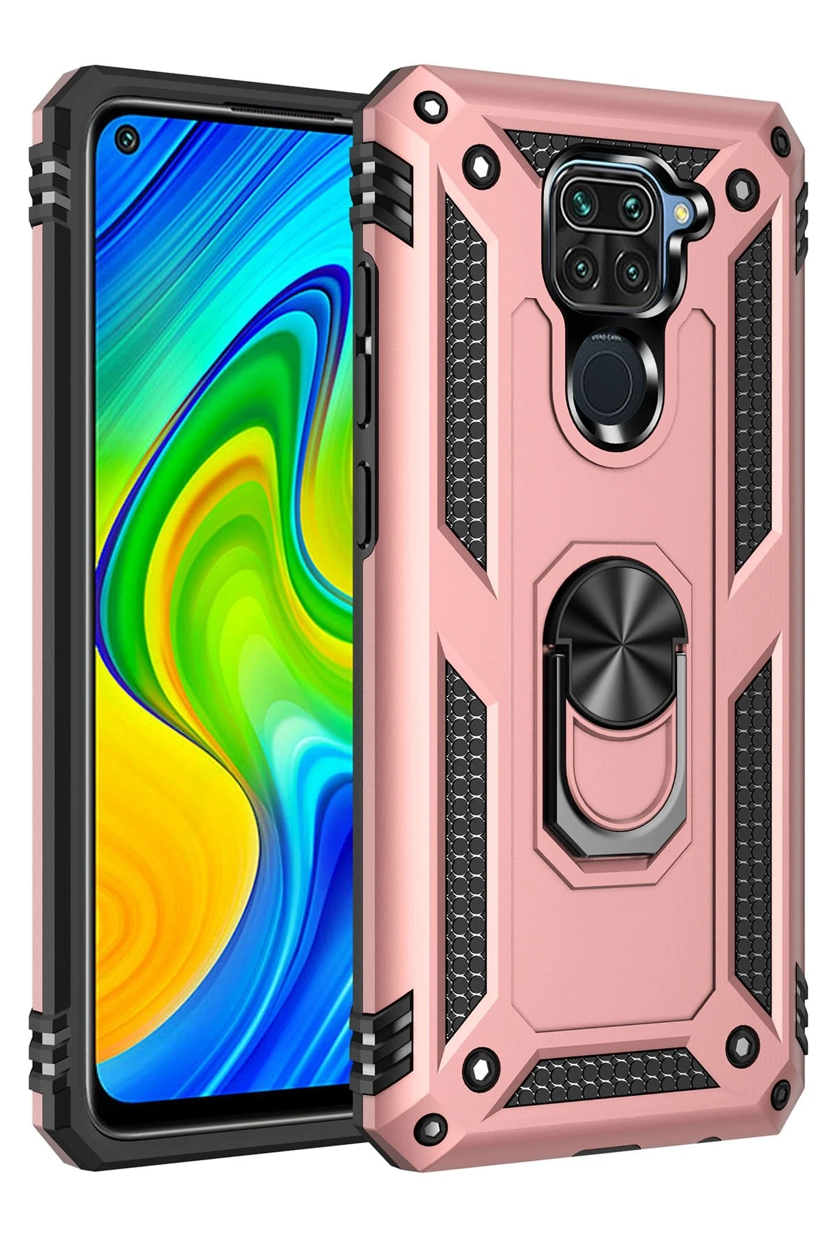 Newface Xiaomi Redmi Note 9 Kılıf Sofya Yüzüklü Silikon Kapak - Rose