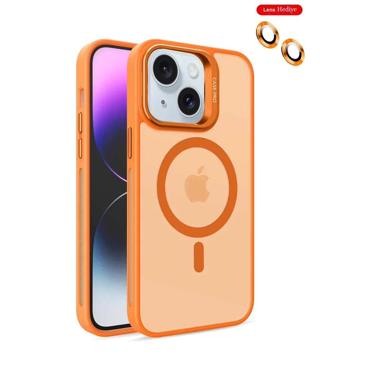 Joko Apple iPhone 14 Kılıf Flet Lens Magsafe Kapak - Turuncu