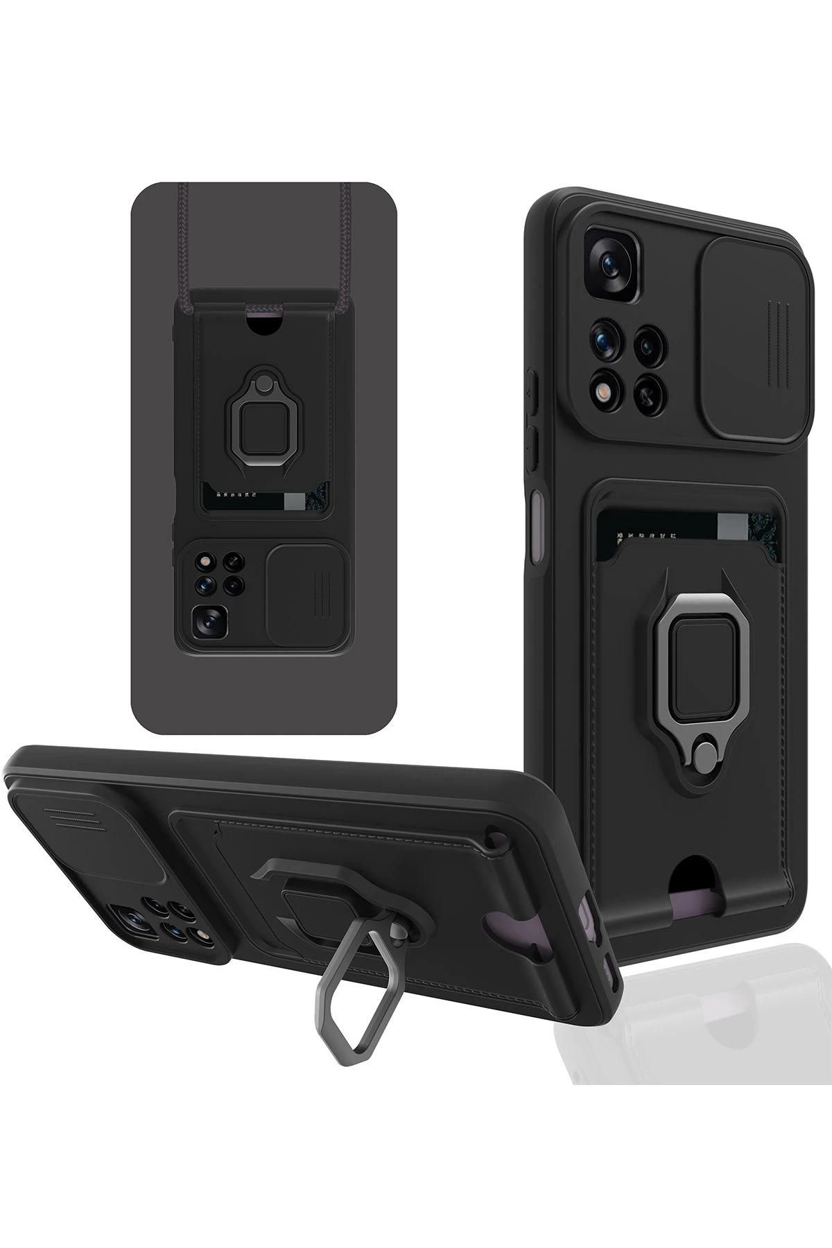 Newface Xiaomi Redmi Note 11 Pro Plus 5G Kılıf Zuma Kartvizitli Yüzüklü Silikon - Siyah