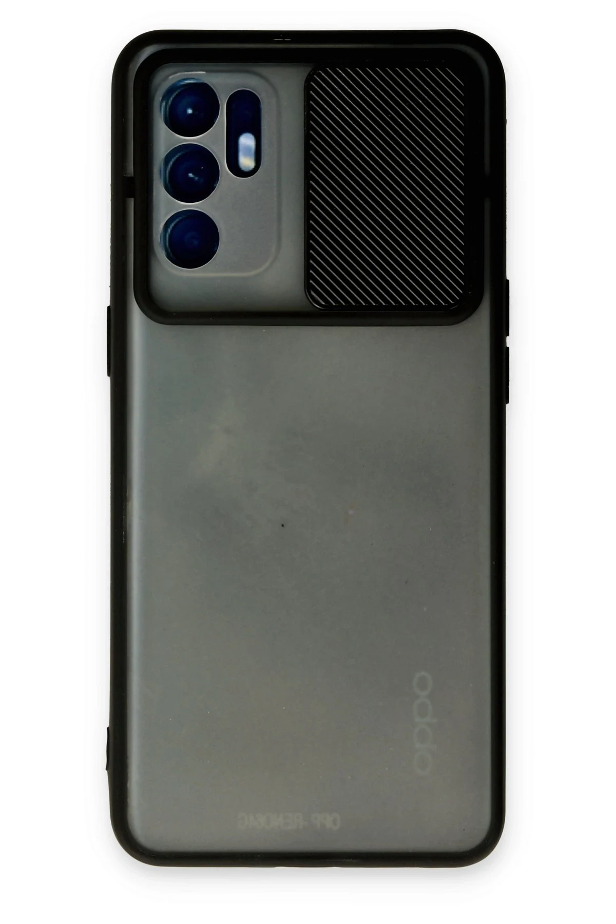 Newface Oppo Reno 6 Kılıf Palm Buzlu Kamera Sürgülü Silikon - Siyah