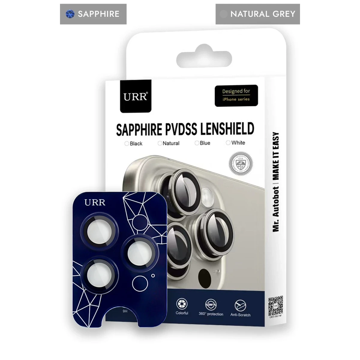URR Apple iPhone 15 Pro Max Sapphire PVDSS Kamera Lens Koruyucu - Natural Grey