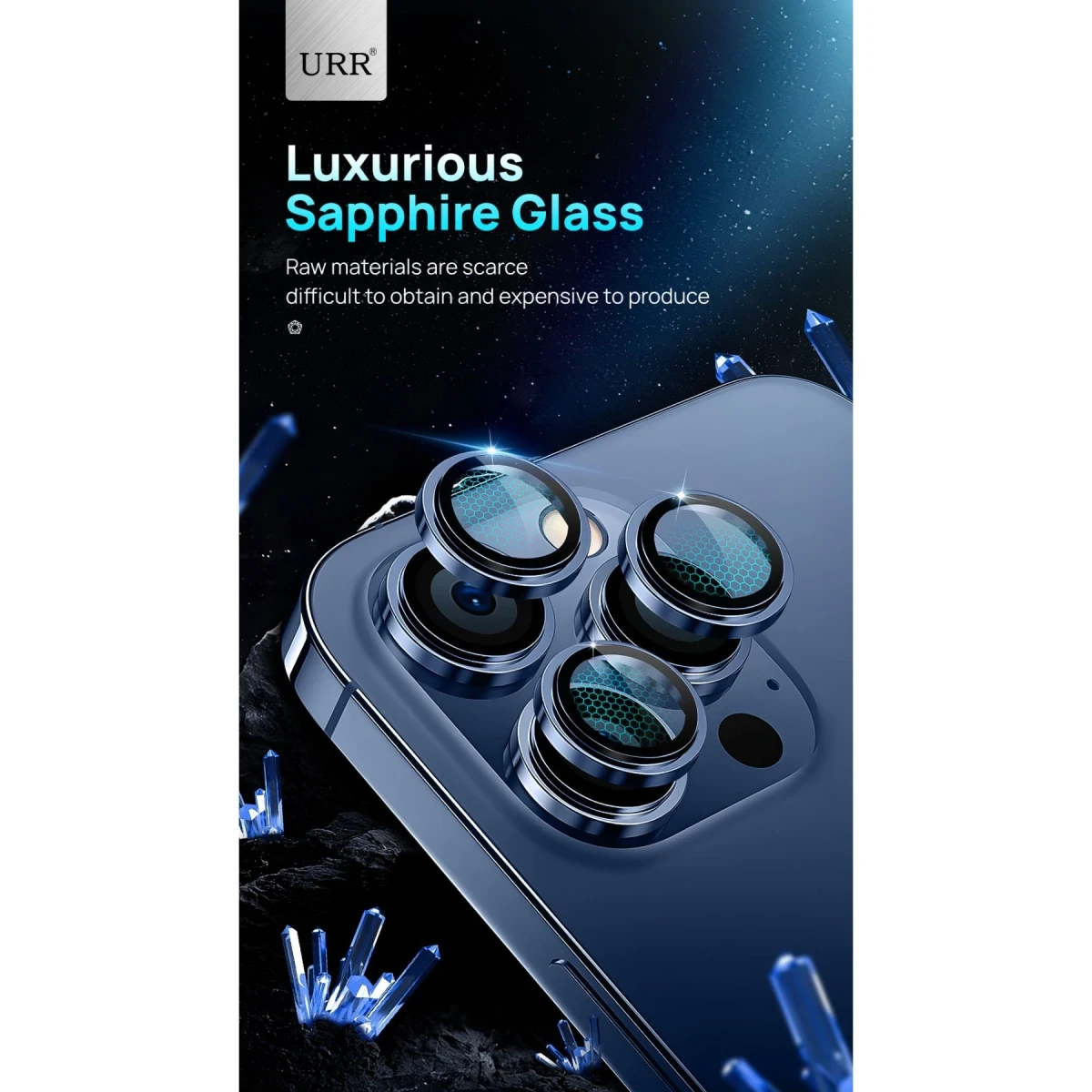 URR Apple iPhone 15 Pro Max Sapphire PVDSS Kamera Lens Koruyucu - Natural Grey