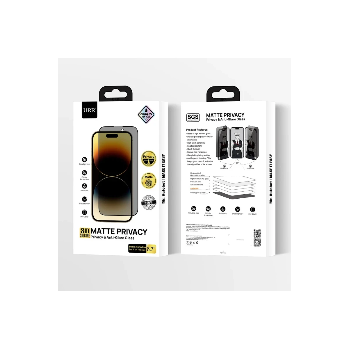 URR Apple iPhone 15 Pro HD Privacy Cam Ekran Koruyucu - Siyah