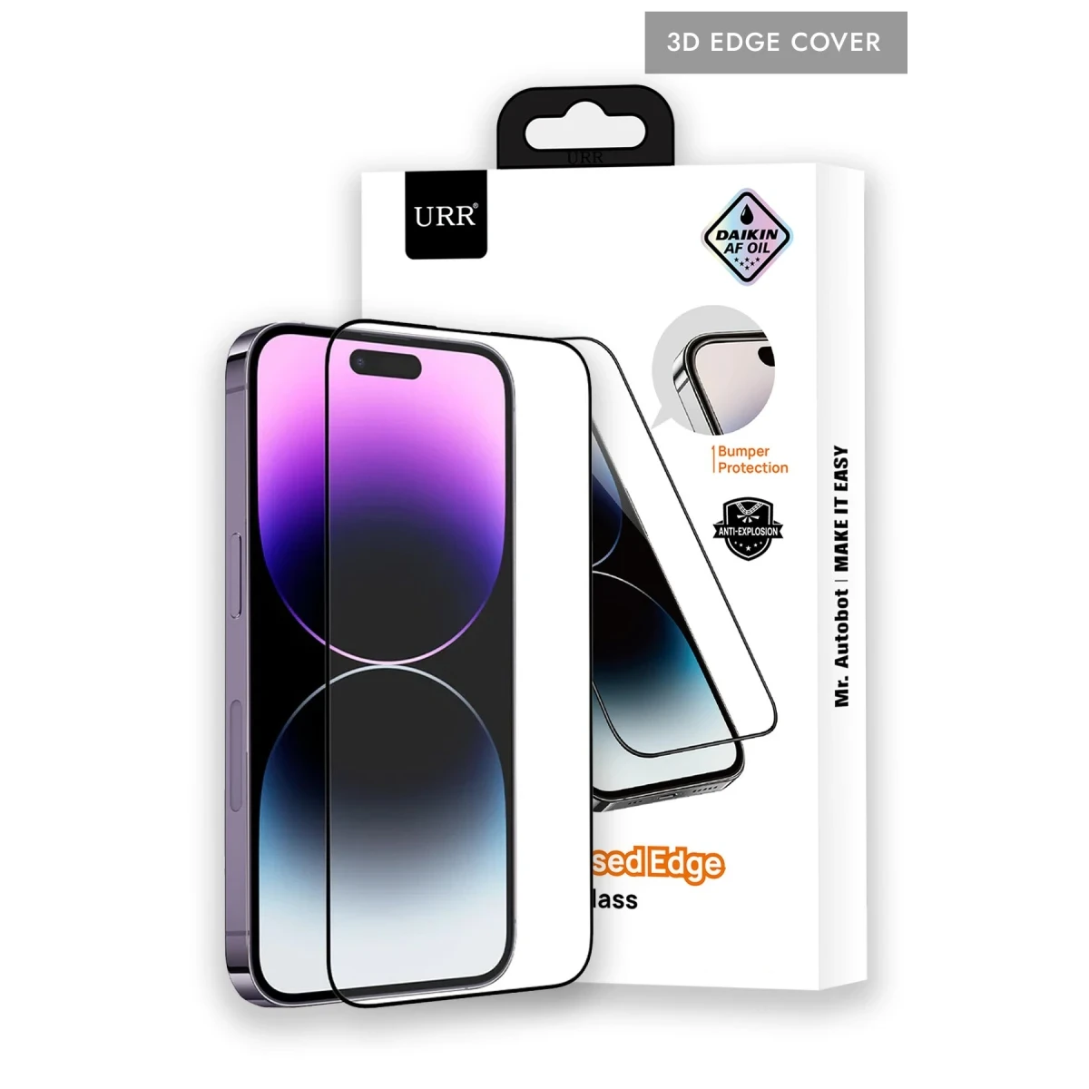 URR Apple iPhone 15 Pro Max 3D Silikon Edge HD Cam Ekran Koruyucu - Siyah