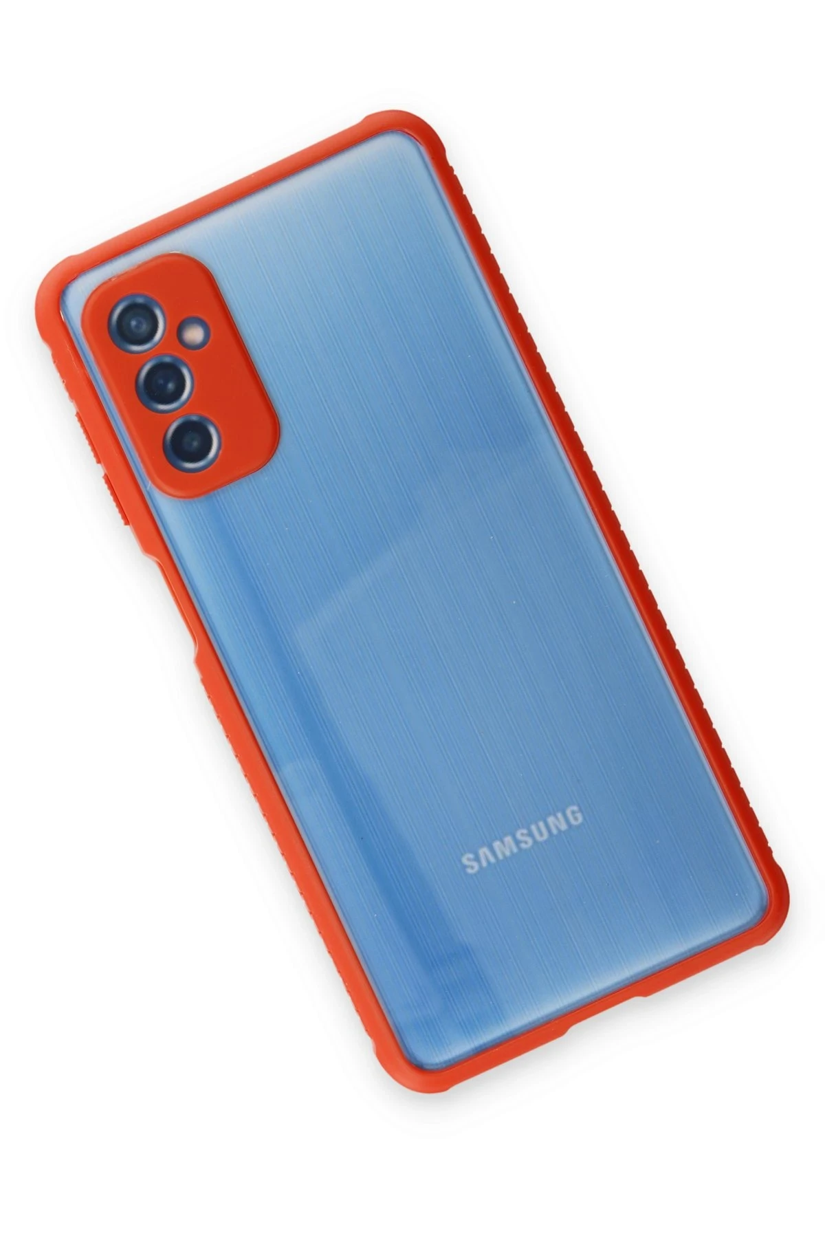 Newface Samsung Galaxy M52 5G Kılıf Miami Şeffaf Silikon - Kırmızı